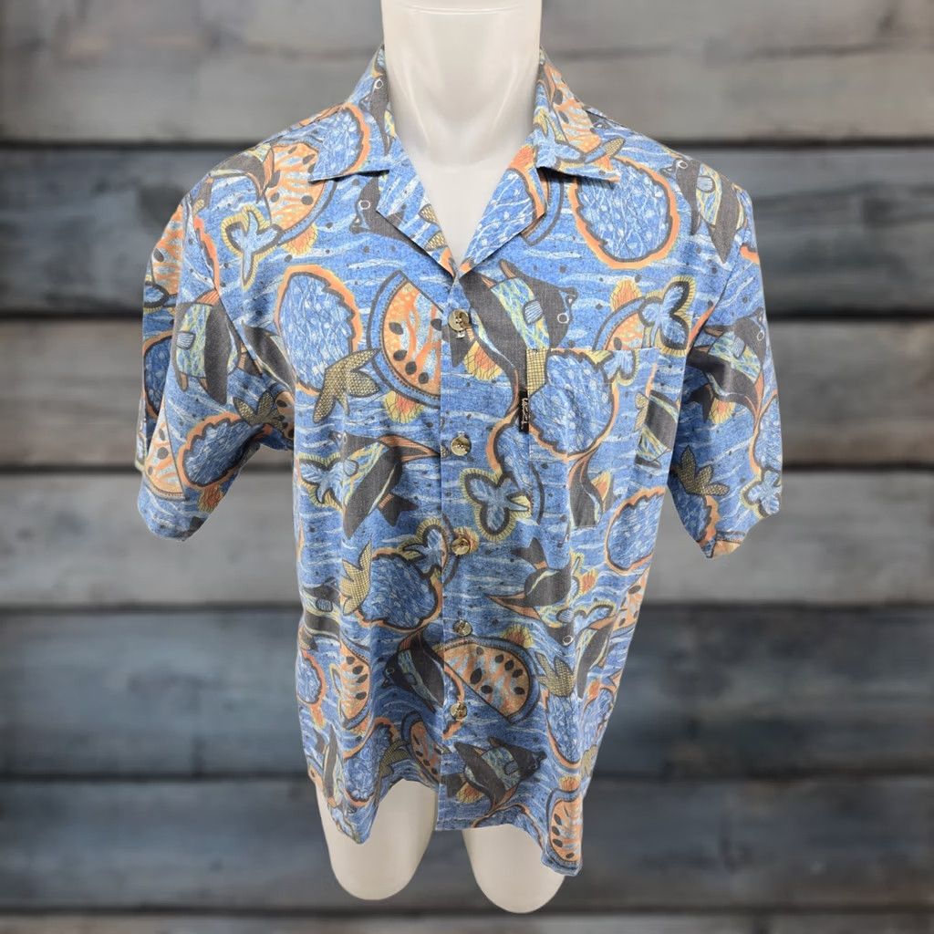 FUZZI Uzzi Aloha Amphibious Gear Hawaiian Button-Up Shirt Short Sleeve Blue Large Mens Regular Size US L / EU 52-54 / 3 - 1 Thumbnail