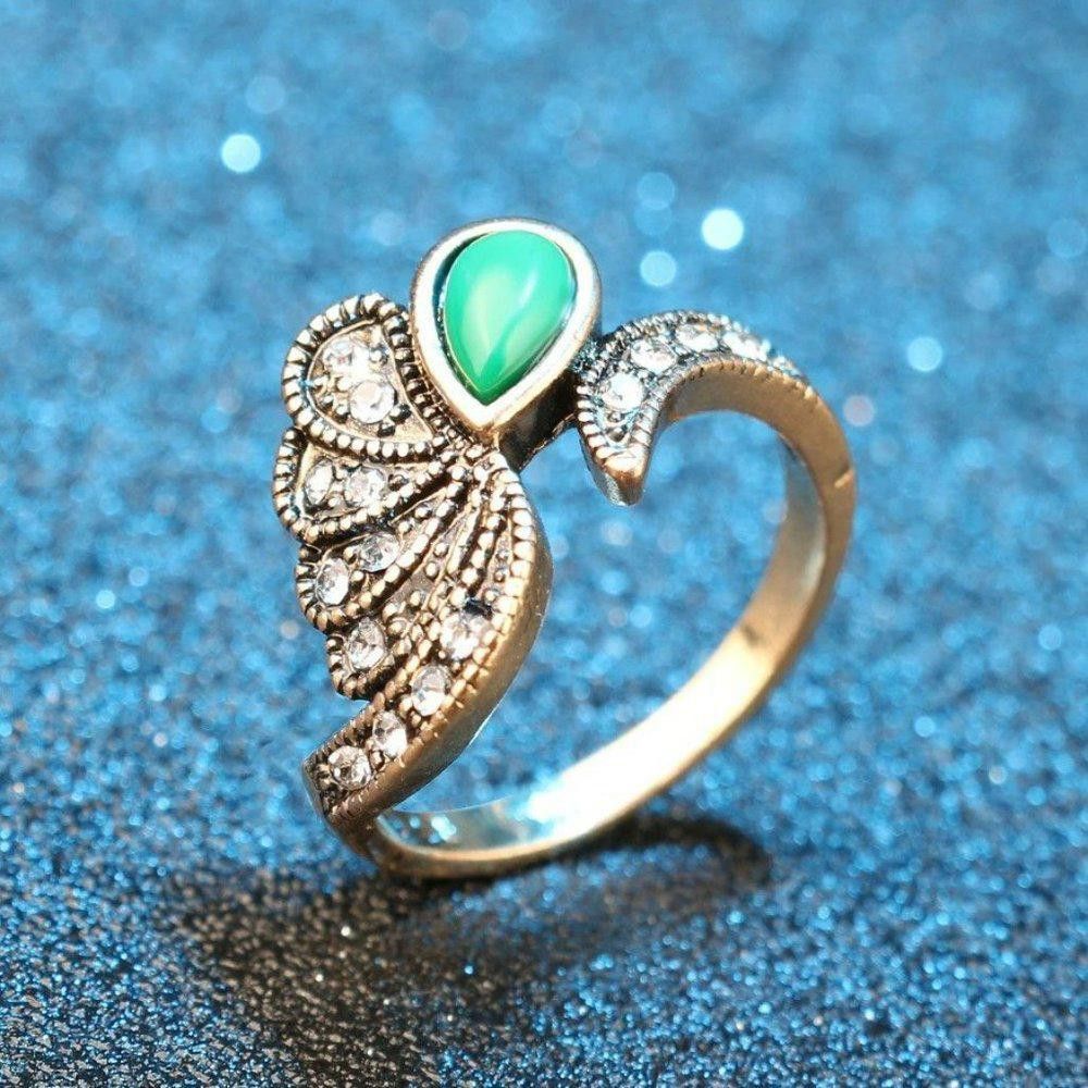 Designer Antique Gold Mosaic Green Resin Ethnic Boho Ring - Size 7 Size ONE SIZE - 1 Thumbnail