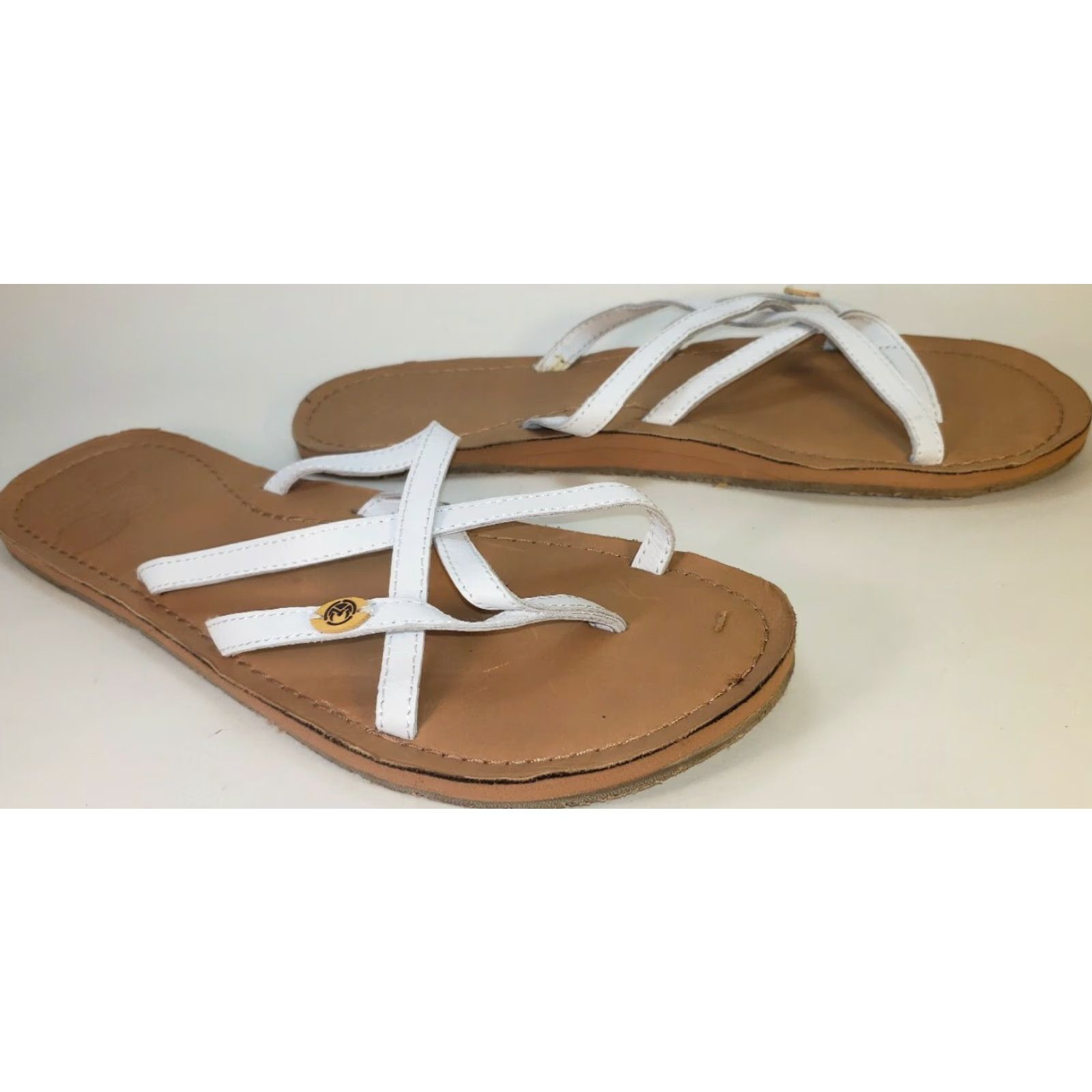 Vintage Ocean Minded Slide Strappy Sandals Women's Size 11M White Leather Casual Womens Size US 11 / IT 41 - 5 Thumbnail