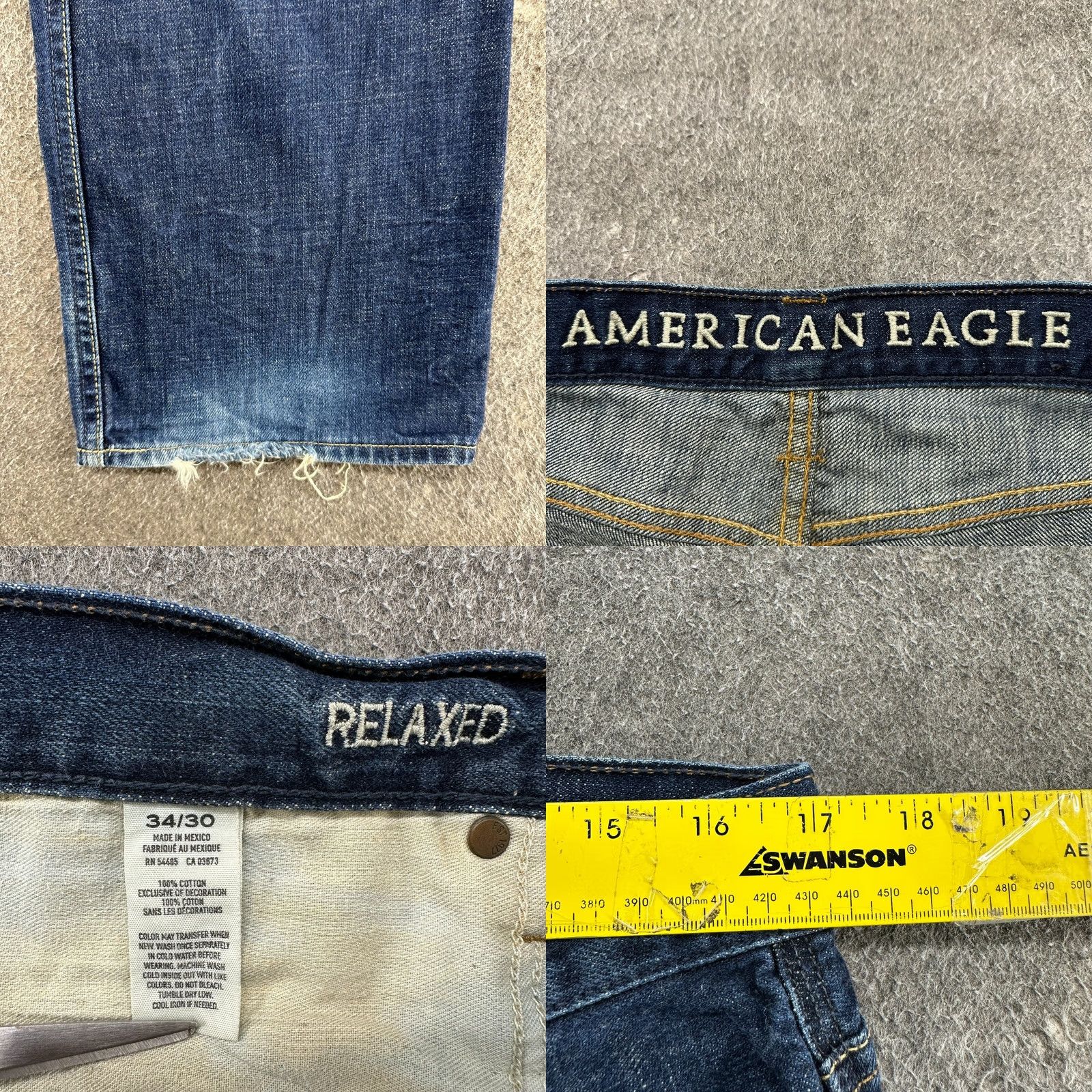 American Eagle Outfitters American Eagle Jeans Mens 34x30 Blue Relaxed Straight Dark Wash Denim Distressed Size US 34 / EU 50 - 8 Thumbnail