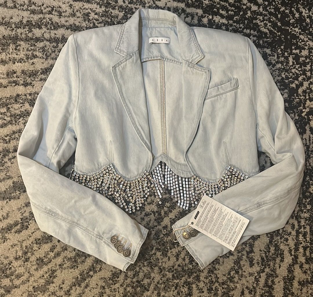 Area NYC AREA Cropped crystal-embellished denim jacket size 8 Size M / US 6-8 / IT 42-44 - 3 Thumbnail
