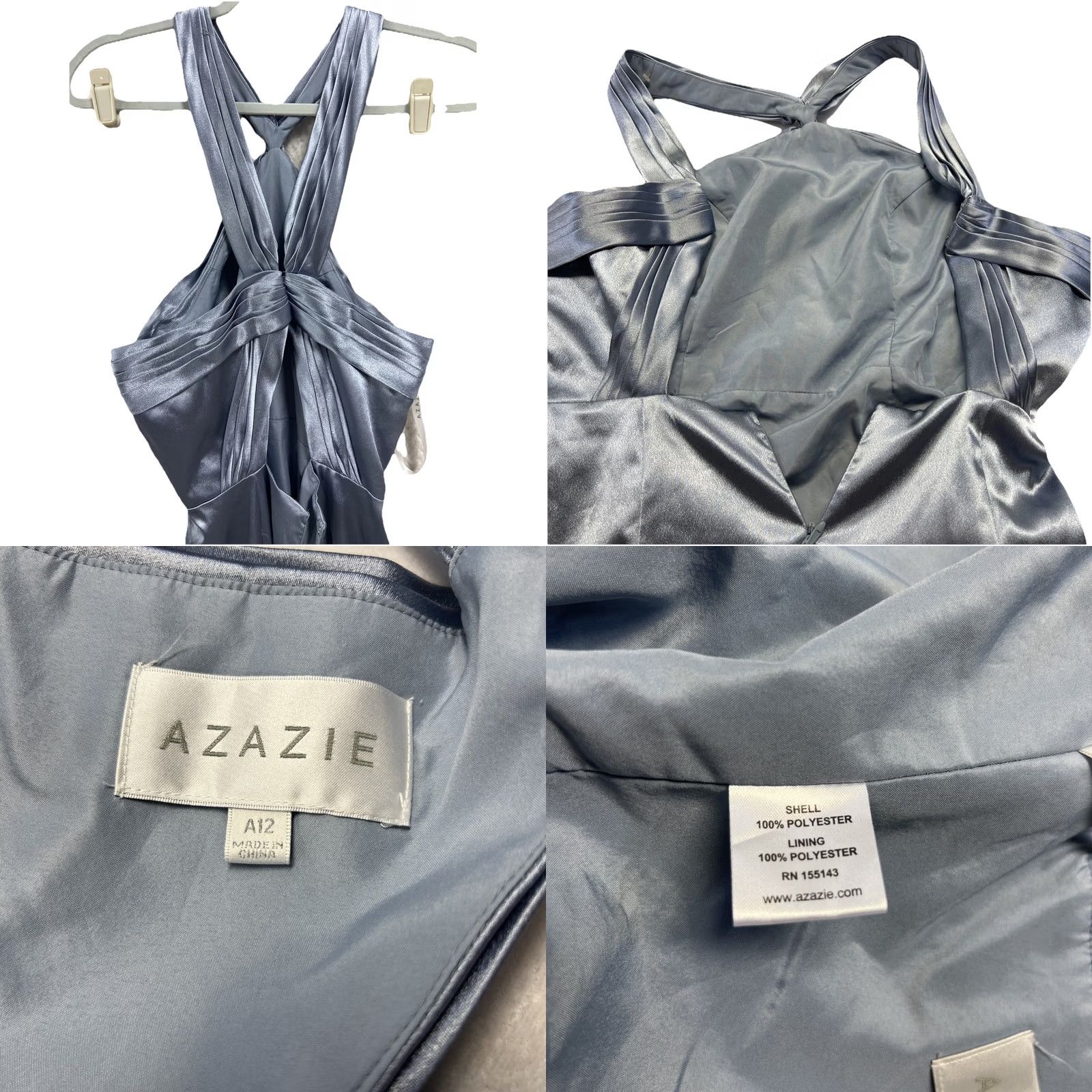 Vintage Azazie Satin Halter Bridesmaid Dress A12 Slate Blue Open Back Formal Prom Gown Size ONE SIZE - 8 Thumbnail