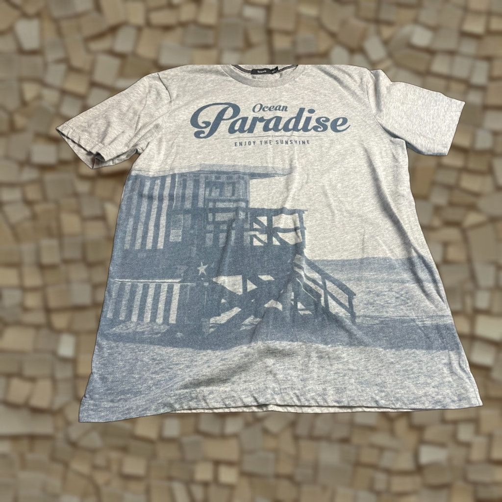 Paradise Bossini Shirt Men's Large Crew Neck T-Shirt Gray Blue Green Paradise Crew Neck Navy Blue? (Color: Gray) Size US L / EU 52-54 / 3 - 1 Thumbnail