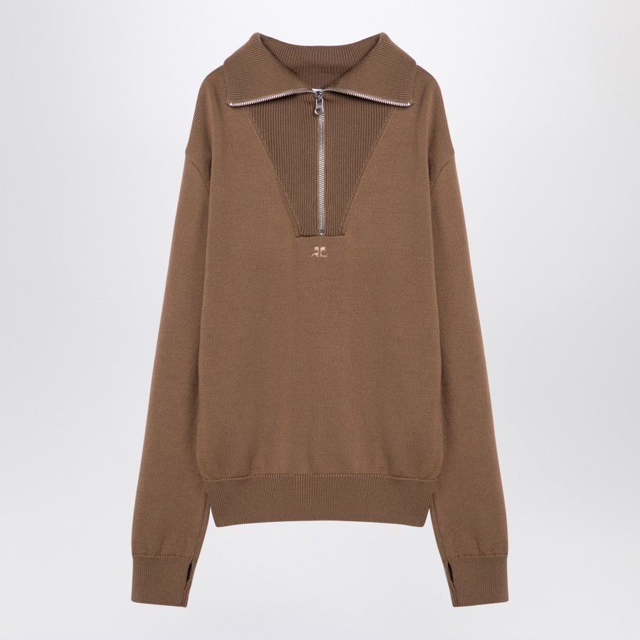 Courreges o1d2blof0824 Wool Zip Sweater in Brown Size S / US 4 / IT 40 - 1 Thumbnail