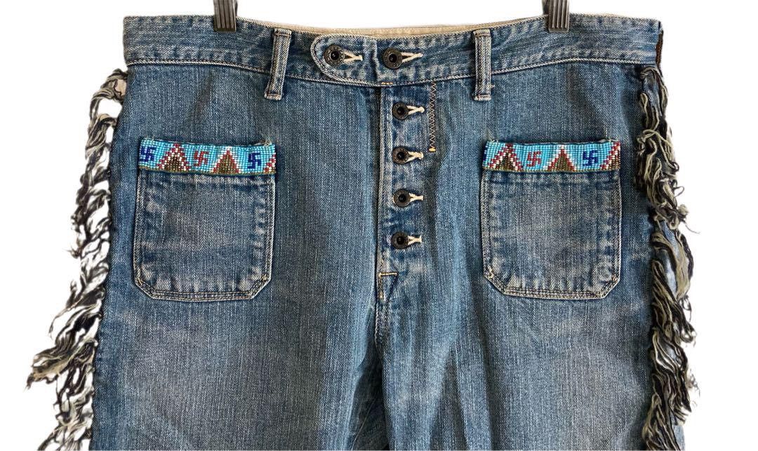 Kapital KAPITAL denim fringe Navajo shorts. Size US 36 / EU 52 - 3 Thumbnail