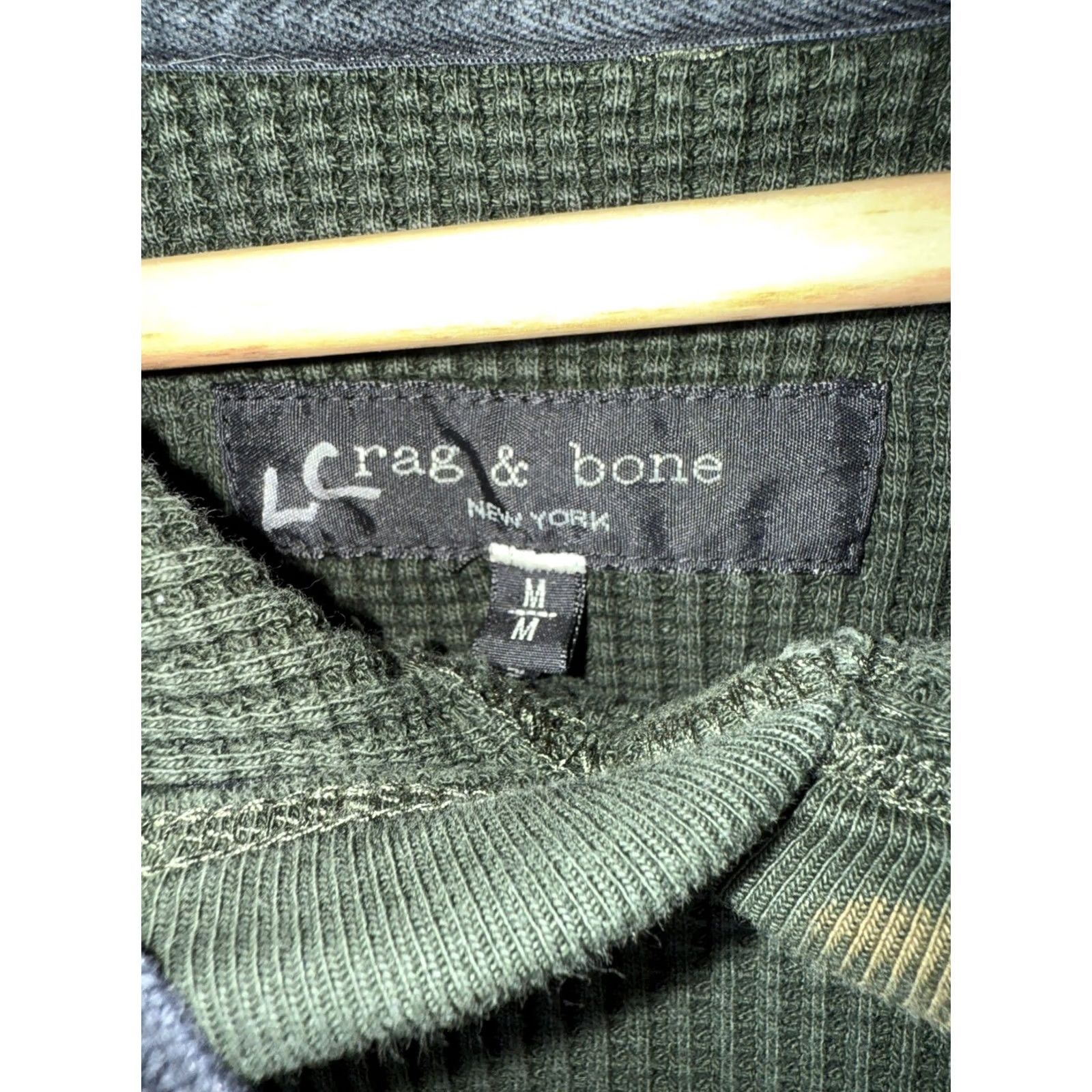Rag & Bone VINTAGE Rag & Bone Olive Green Waffle Knit Hoodie 100% Cotton Mens M Size US M / EU 48-50 / 2 - 3 Thumbnail