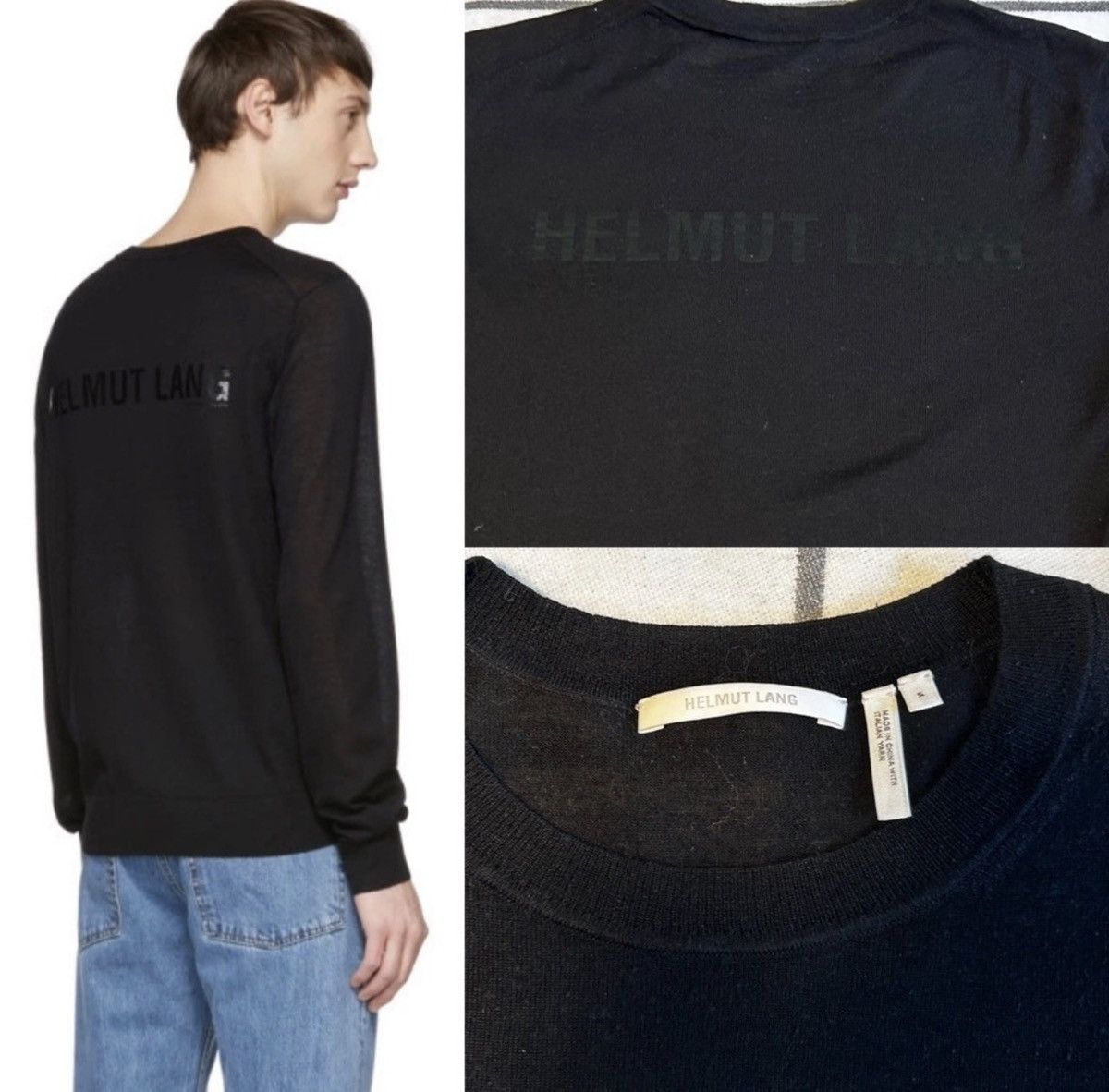 Helmut Lang Helmut Lang Silk/Wool Fine Knit Sweater Black – Minimal Logo Size US S / EU 44-46 / 1 - 1 Thumbnail