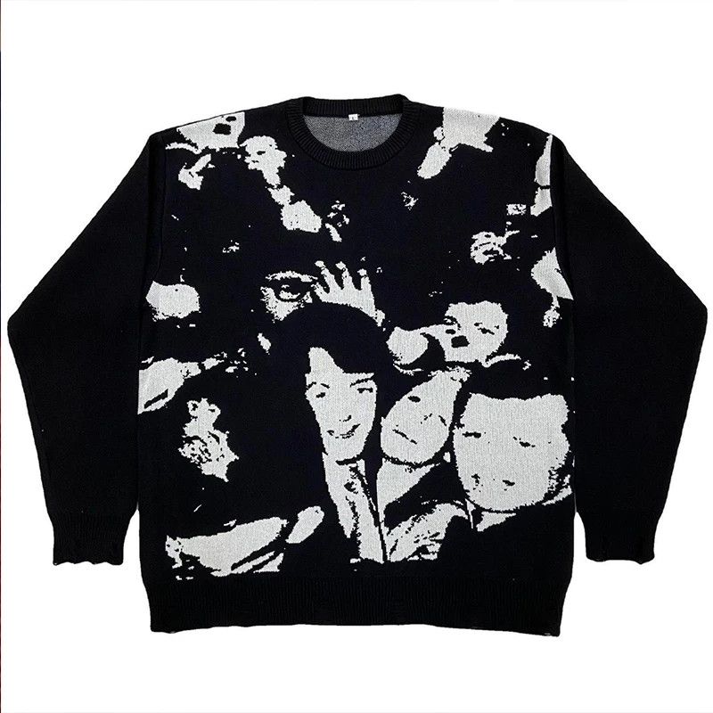 figure Loose round neck jacquard pullover couple sweater