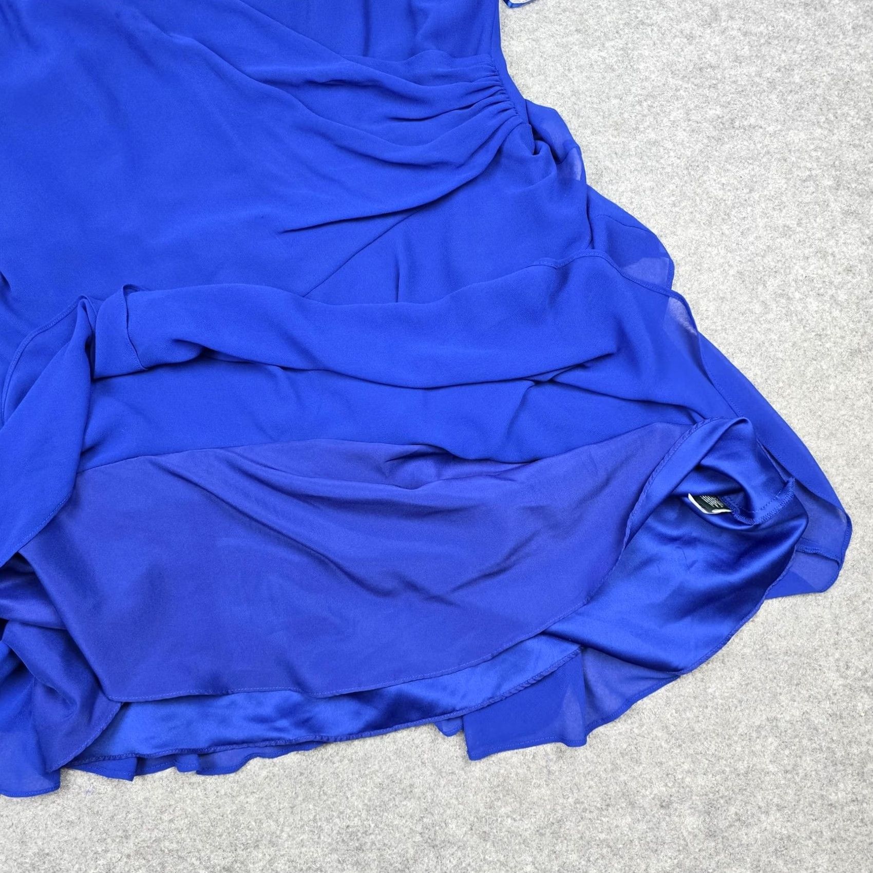Ralph Lauren Lauren Ralph Dress Womens 14 Blue Ruffle Chiffon Fit Flare Knee Length Size XL / US 12-14 / IT 48-50 - 6 Thumbnail