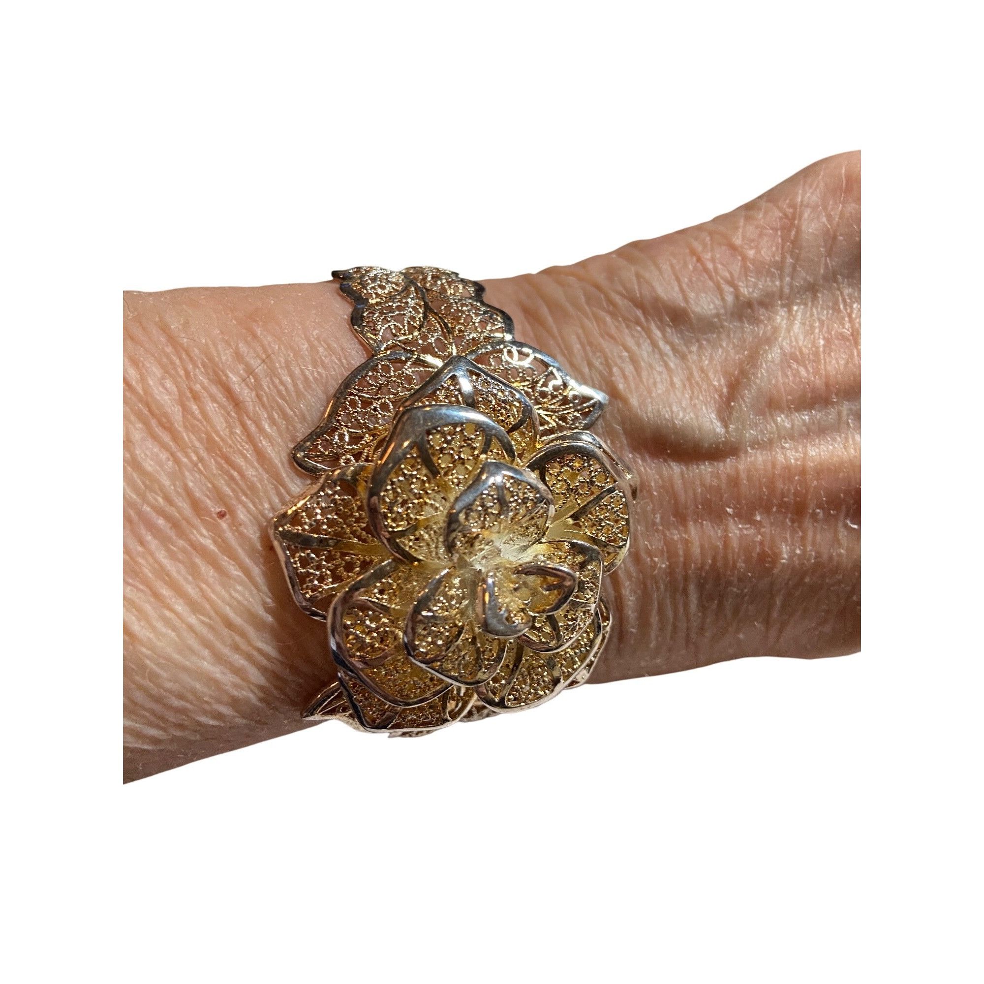 Other Filigree Rose Statement Cuff Bracelet With Intricate Leaf De Size ONE SIZE - 15 Thumbnail