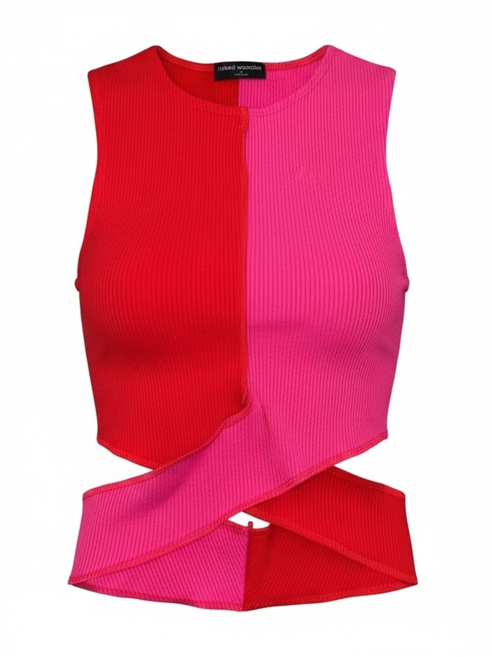 Other Naked Wardrobe Contrast Crop Top XL Red Pink Ribbed Cutout Size XL / US 12-14 / IT 48-50 - 1 Thumbnail