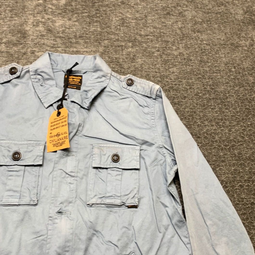 Vintage Civilianaire Wash and Wear Herringbone Peace Jacket Men Medium Blue Button Front Jacket Size US M / EU 48-50 / 2 - 5 Thumbnail