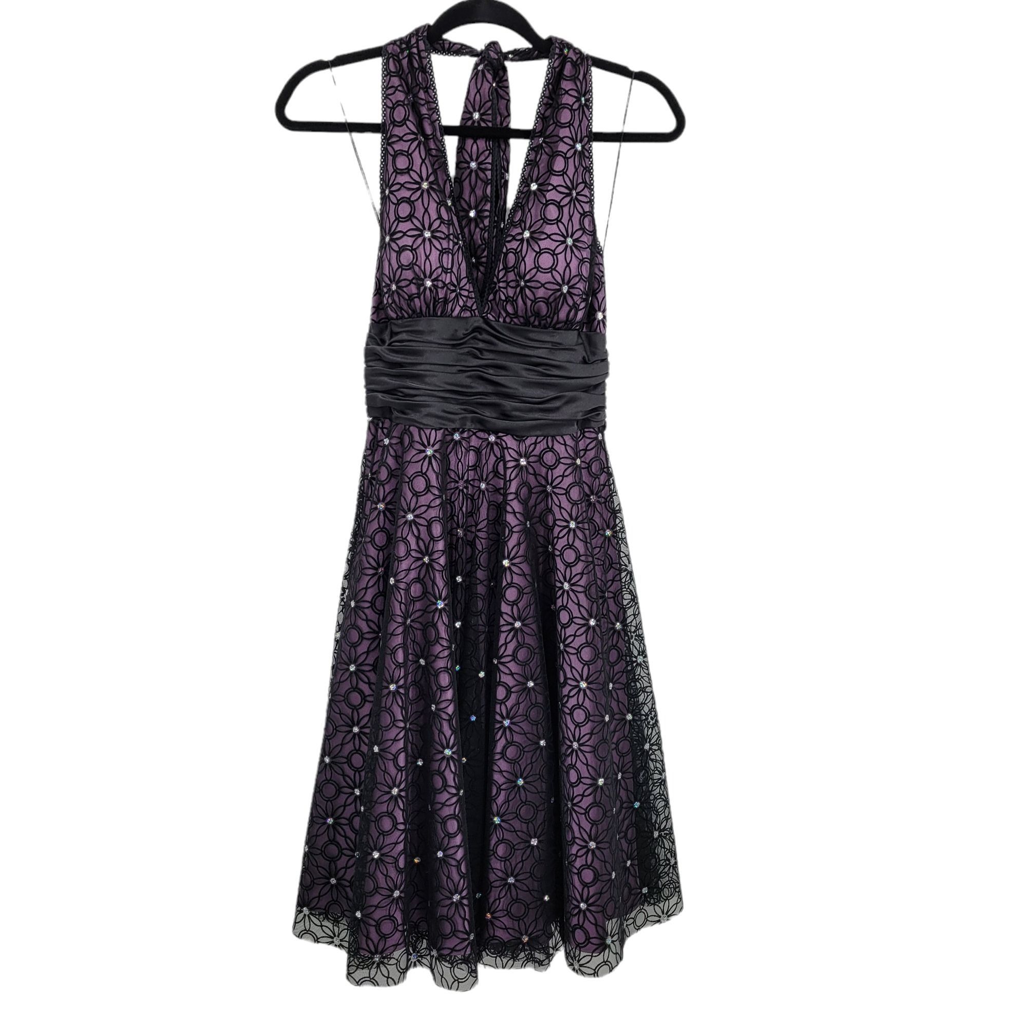 Adrianna Papell 90's Cocktail Dress Sz 6 Fairy Grunge Spiderweb Halter Purpl Size M / US 6-8 / IT 42-44 - 1 Thumbnail