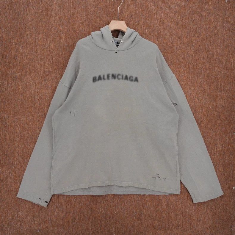 Balenciaga Balenciaga Mosaic Logo Distressed Hoodie Size US M / EU 48-50 / 2 - 1 Thumbnail