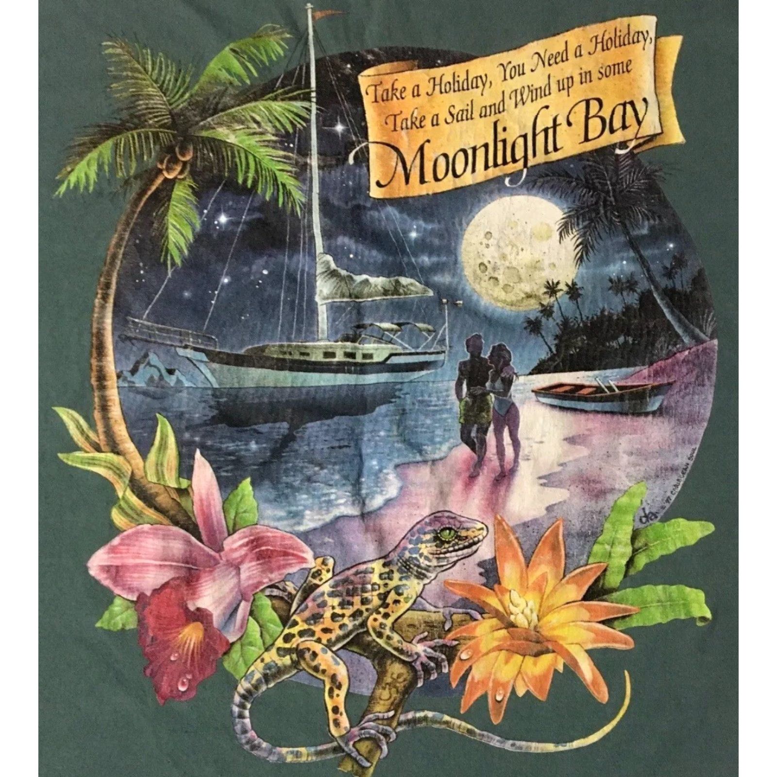 Vintage VINTAGE 90s Gecko Moonlight Bay Faded Shirt 2XL Green Surf Beach Hawaii Grunge Ocean Tropical USA Men T-Shirt Short Sleeve Size US XXL / EU 58 / 5 - 3 Thumbnail