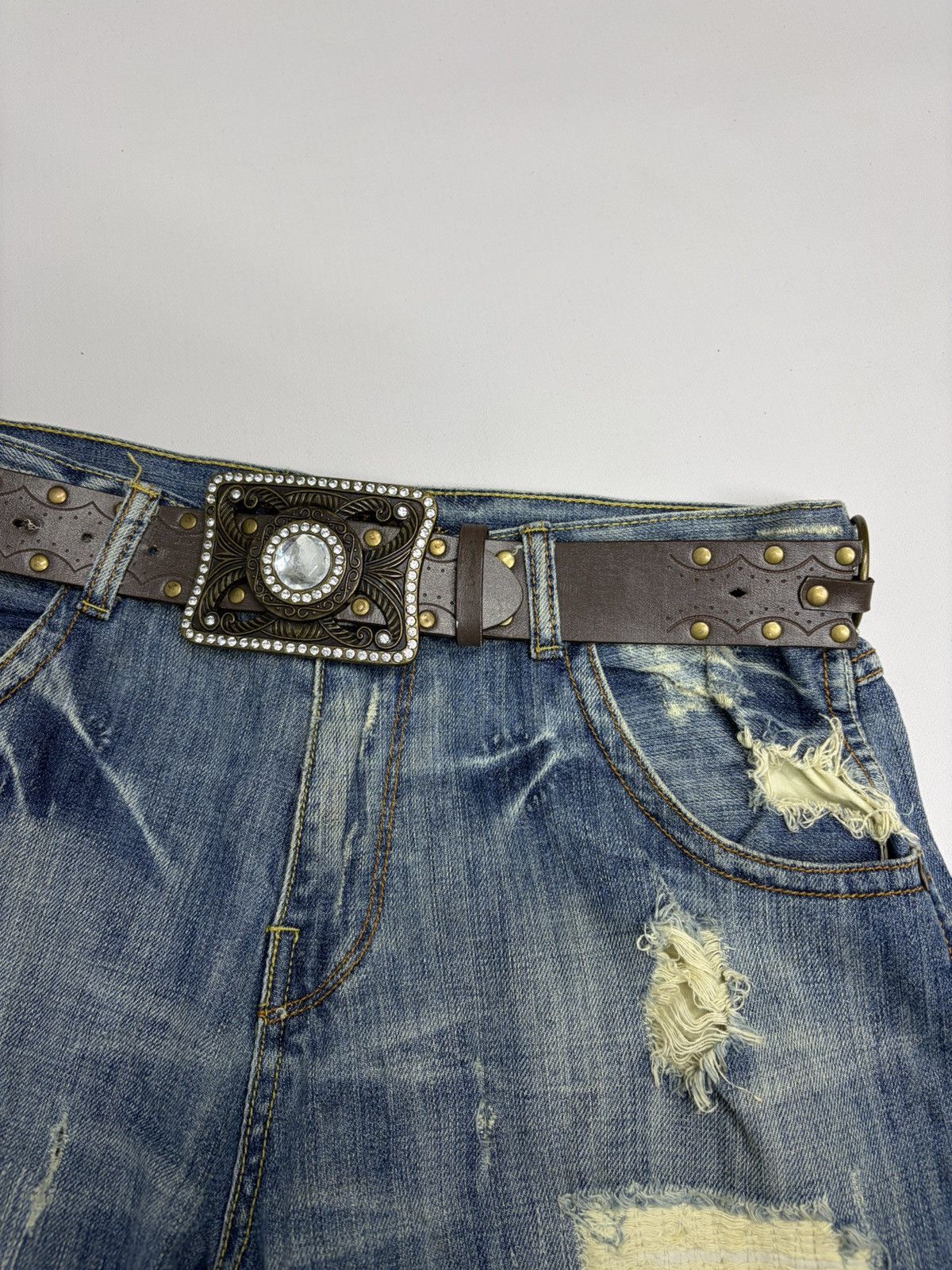 Hysteric Glamour Vintage Y2K Rhinestones Like Number Nine Punk Leather Belt Size 32 - 13 Thumbnail