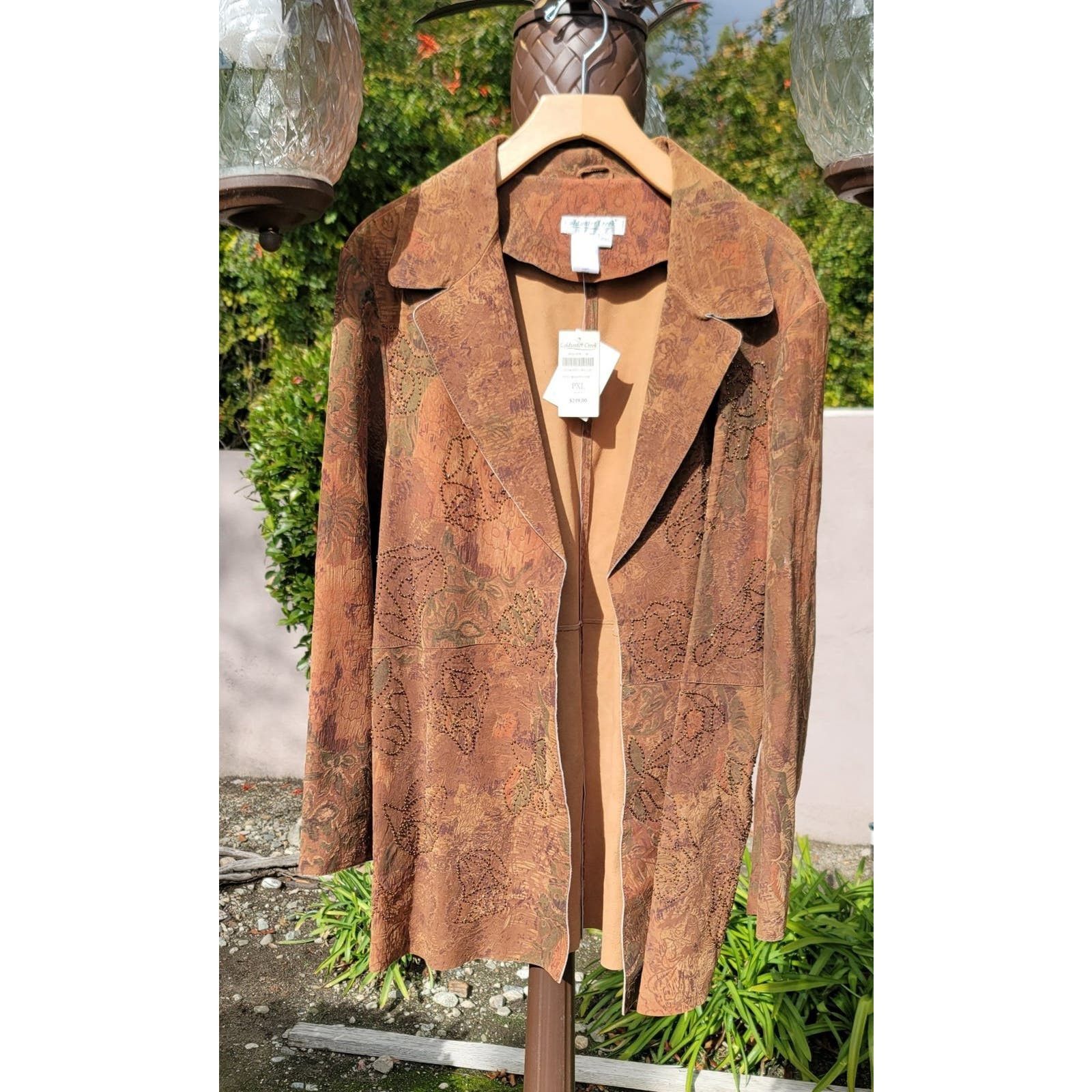 image of VTG Coldwater Creek Suede Leather Floral Beaded Jacket, Women's (Size XL)