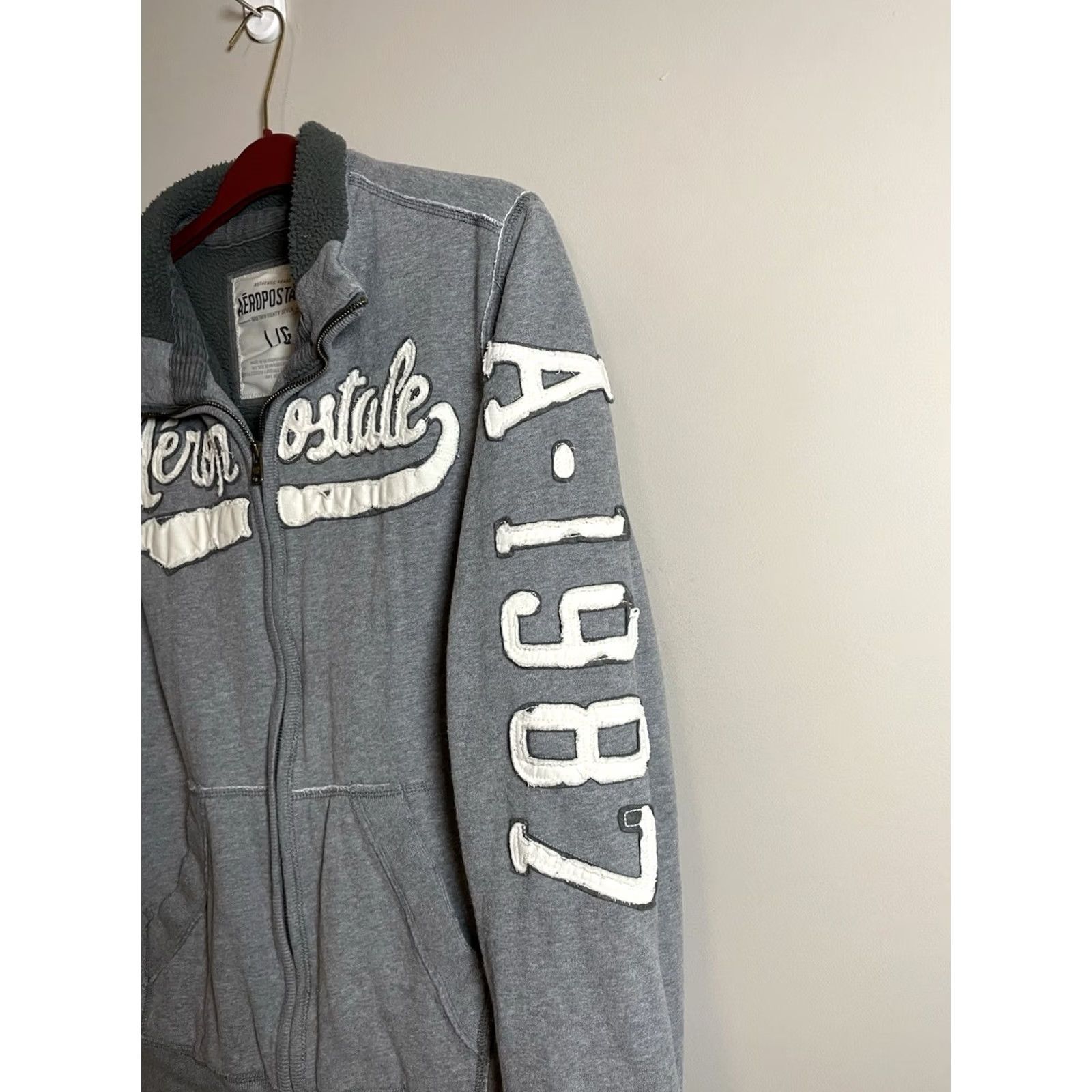 Vintage VINTAGE Aeropostale Jacket Bomber Lined Sweatshirt Heavy Sherpa Gray Large M Men Size US M / EU 48-50 / 2 - 4 Thumbnail