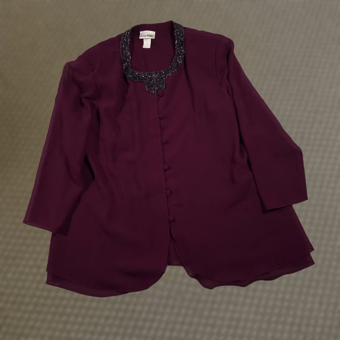 Vintage VINTAGE Julian Wilder Shirt Womens 22 Purple Beaded Collar Long Sleeve Button Up Elegant Blouse - Ladies Formal Party Cocktail Shirt Size 3XL / US 20-22 - 1 Thumbnail