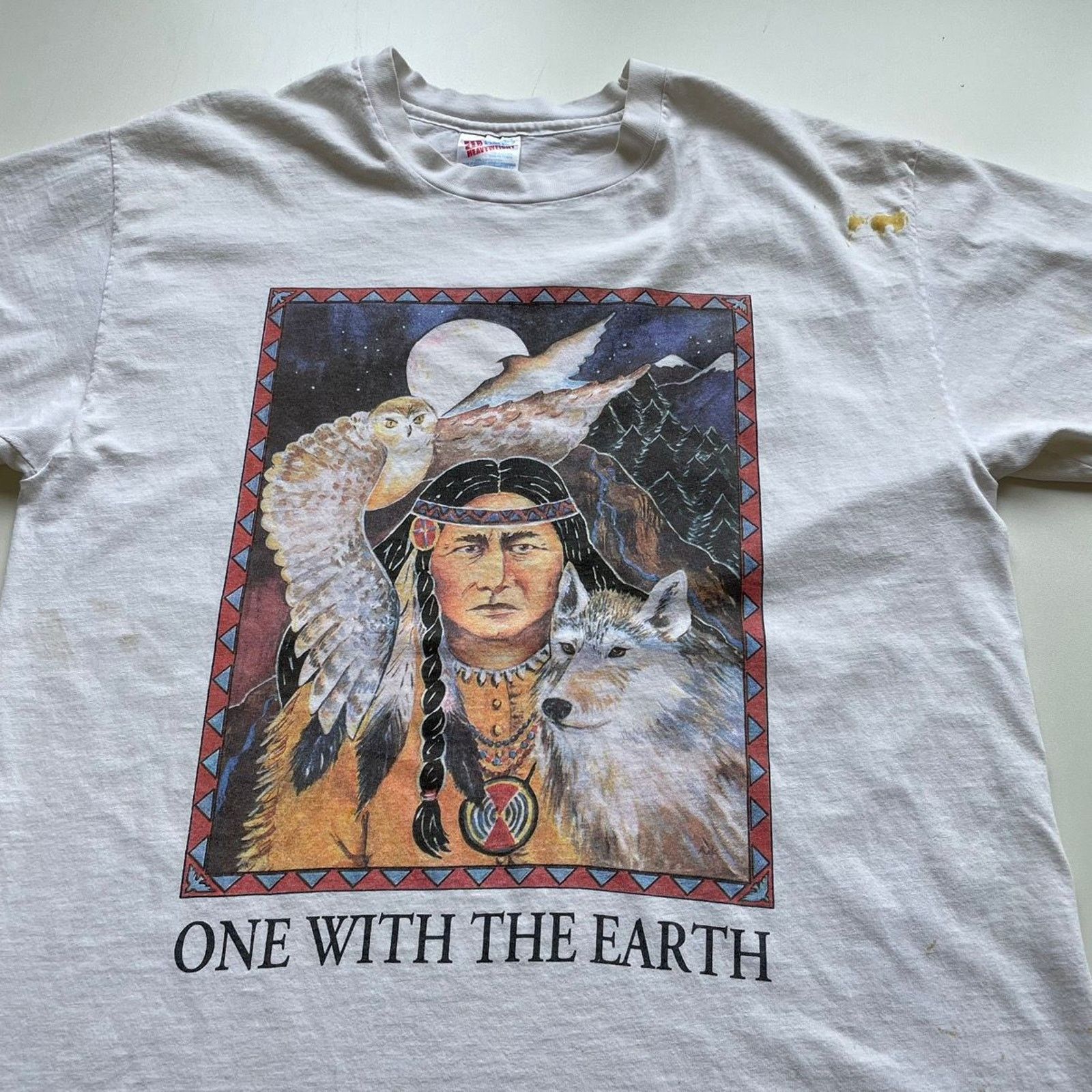 Vintage Vintage 90s Native American One With The Earth T Shirt Large Size US L / EU 52-54 / 3 - 2 Thumbnail