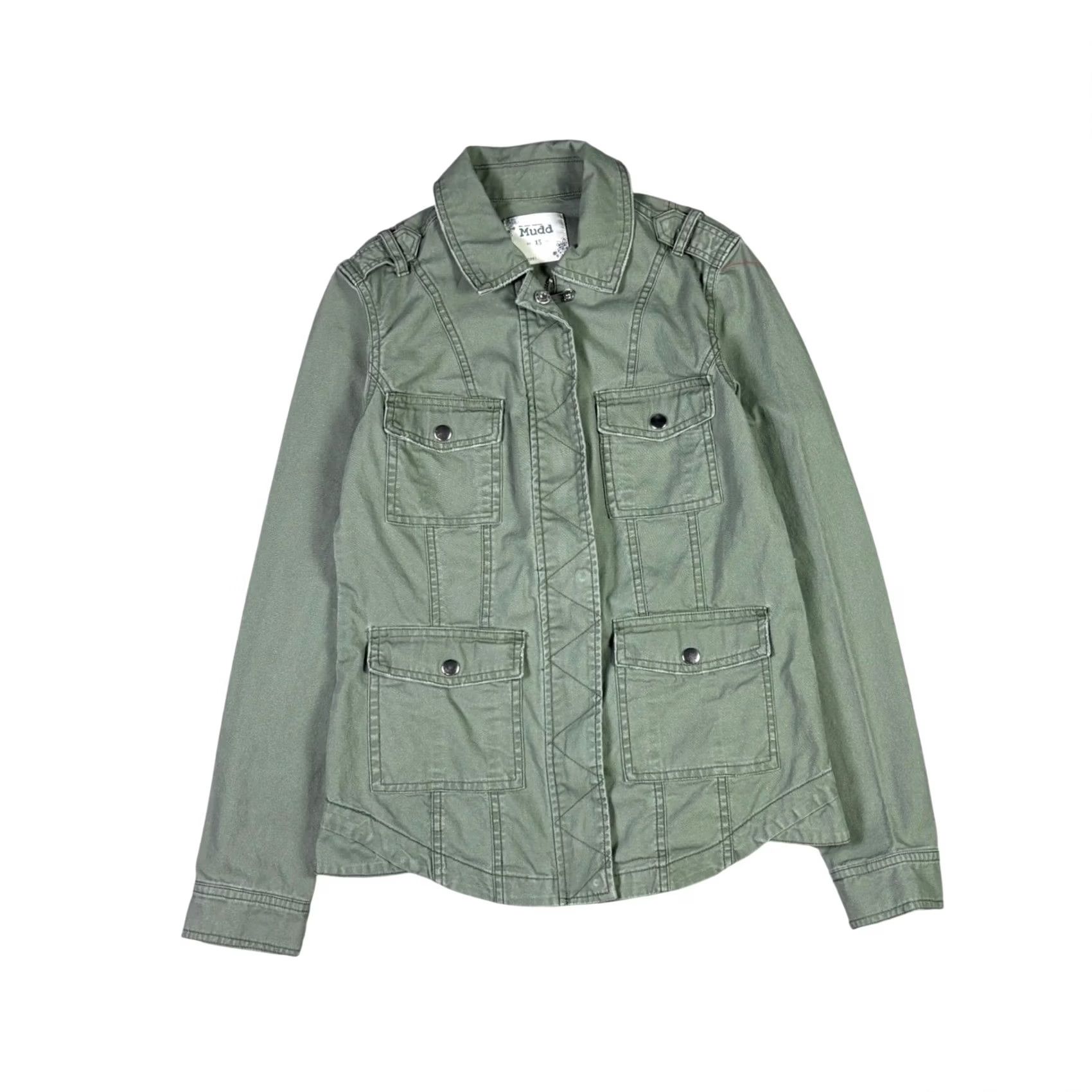Olive VINTAGE? No — Mudd Olive Green Military Utility Field Jacket, Womens XS, Short Jacket, Snap Zip, Pockets, Lightweight, Casual, Fall Spring Size XS / US 0-2 / IT 36-38 - 2 Thumbnail