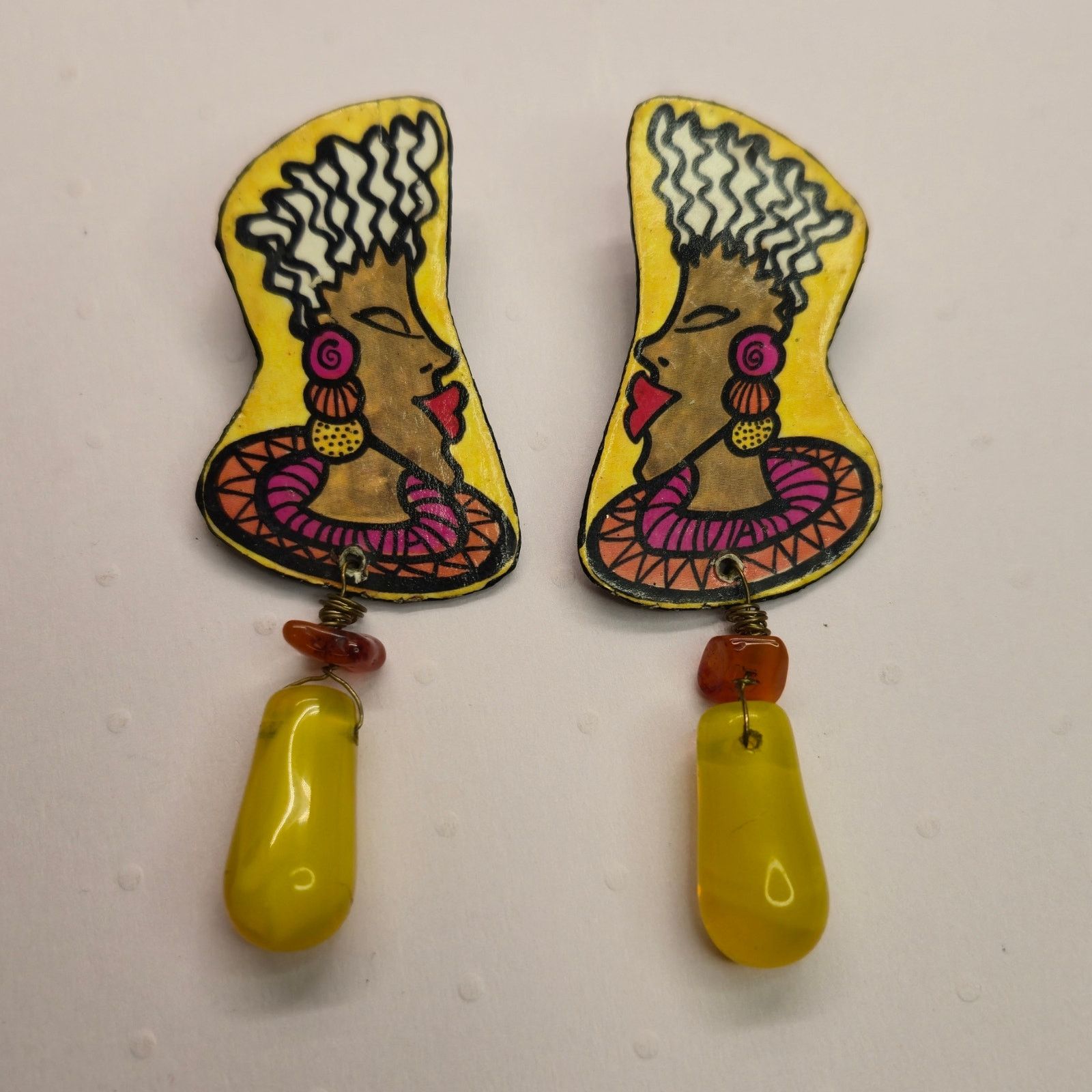 Vintage Vintage Afrocentric Hand Painted Earrings African Queen Glam Size ONE SIZE - 1 Thumbnail