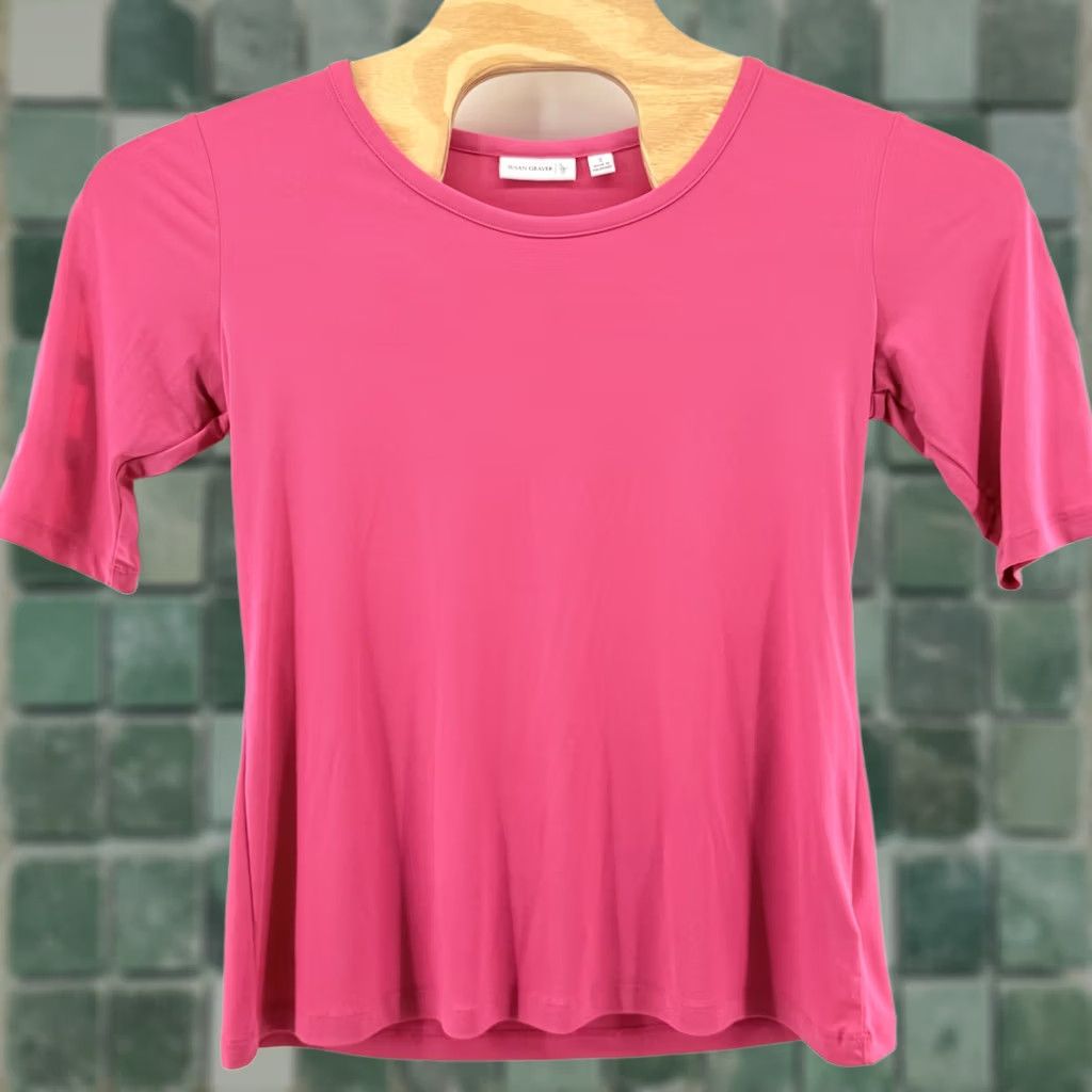 Vintage Susan Graver Shirt Womens Small Pink Stretch Crewneck Lattice Sleeve Top A224317 Size S / US 4 / IT 40 - 1 Thumbnail
