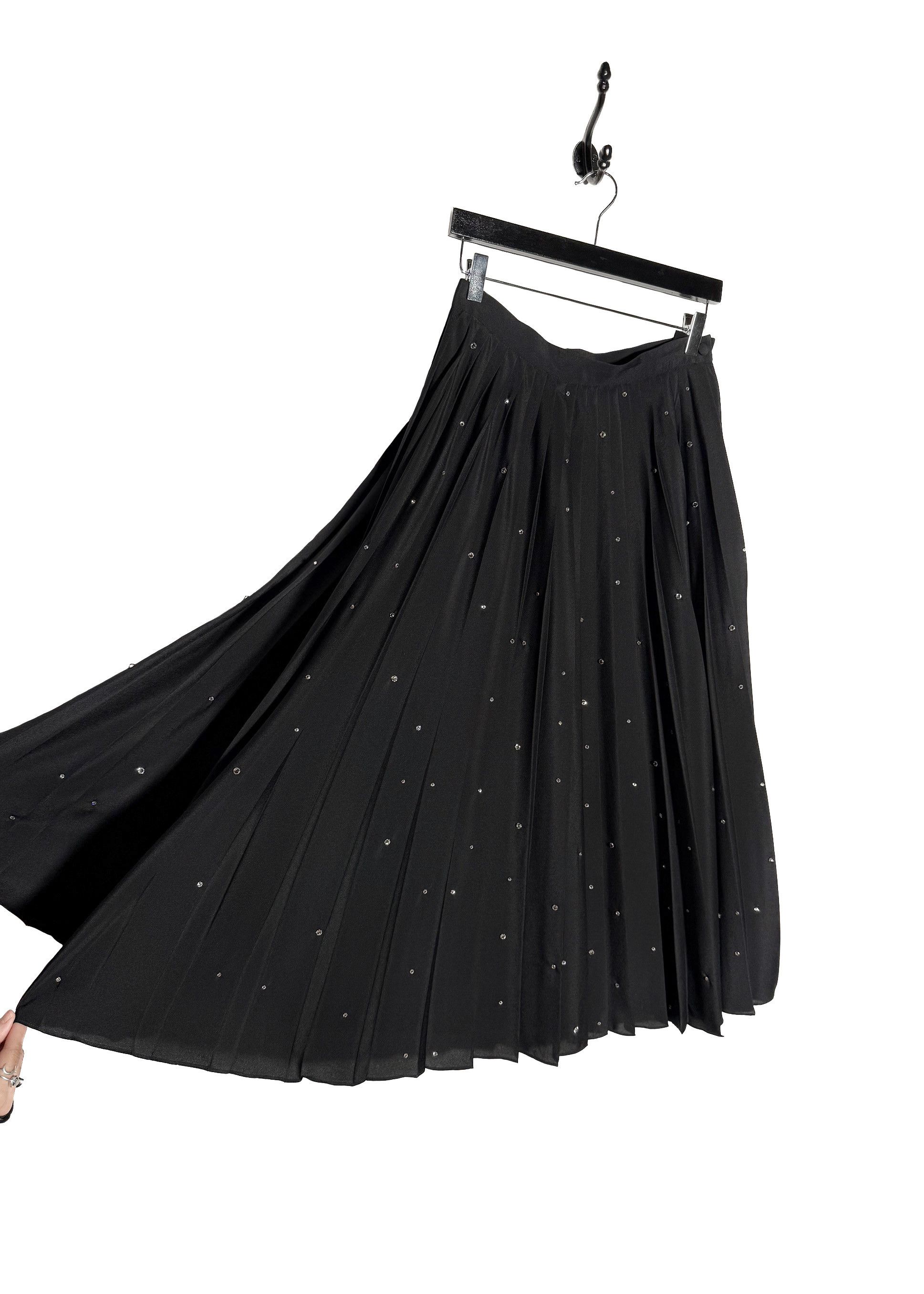 Miu Miu Miu Miu 2021 Black Crystal Embellished Pleated Long Skirt Size 27" / US 4 / IT 40 - 3 Thumbnail