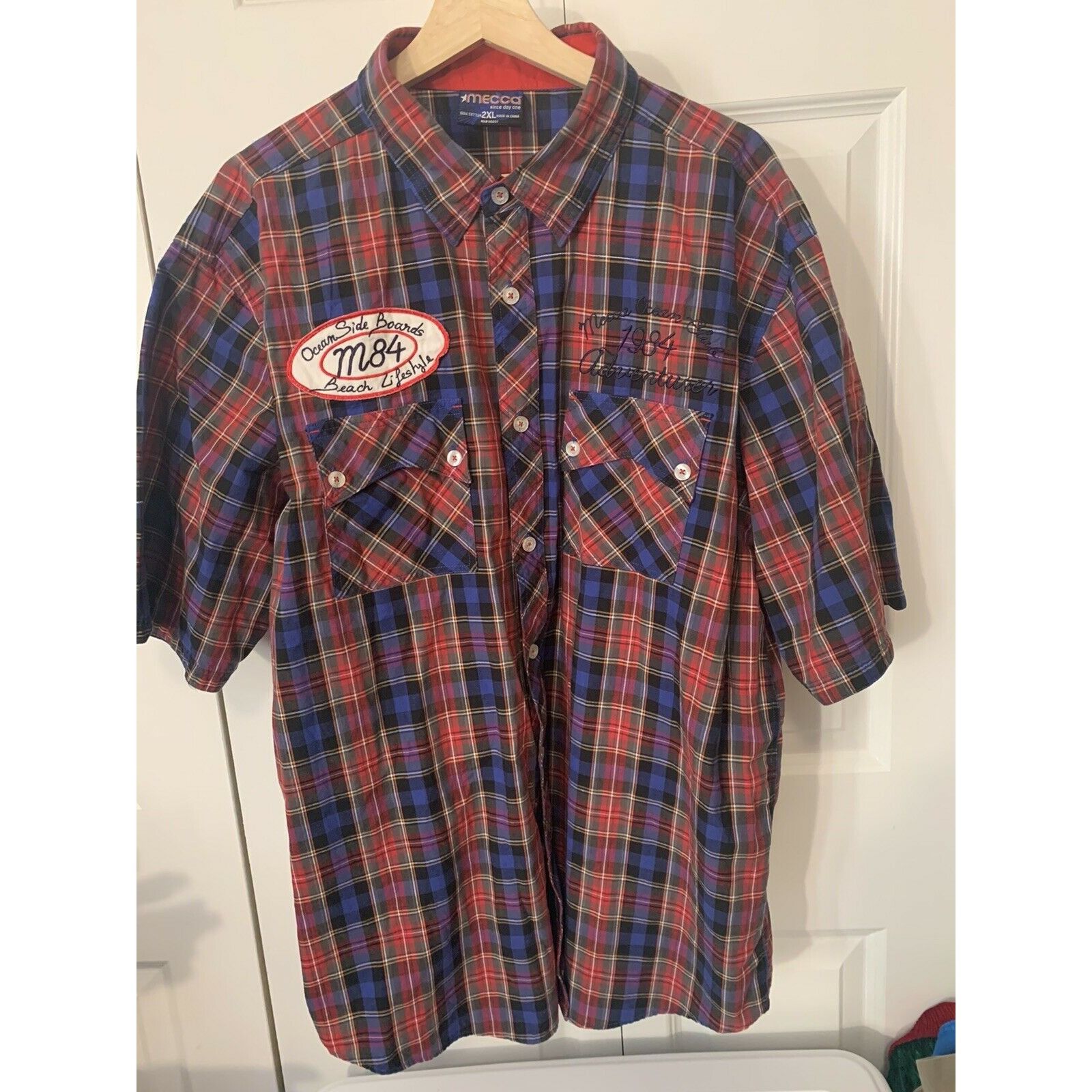 Mecca Vtg MECCA Men's Size 2XL RED PLAID Button Front Short Sleeve Size US XXL / EU 58 / 5 - 3 Thumbnail