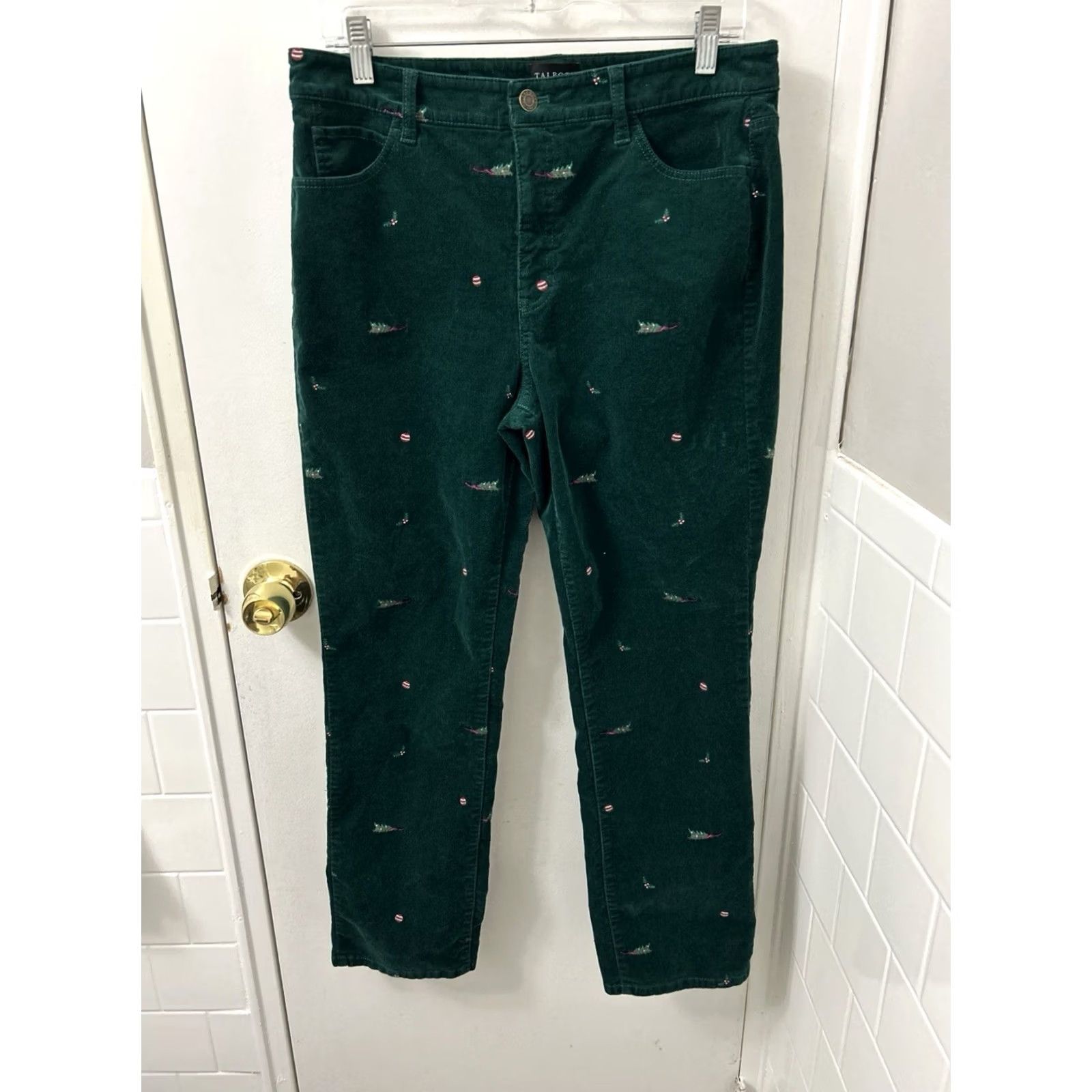 Talbots VINTAGE Talbots Pants Womens 10P 28L Green Corduroy Straight Leg Christmas Embroidered Size 32" / US 10 / IT 46 - 2 Thumbnail