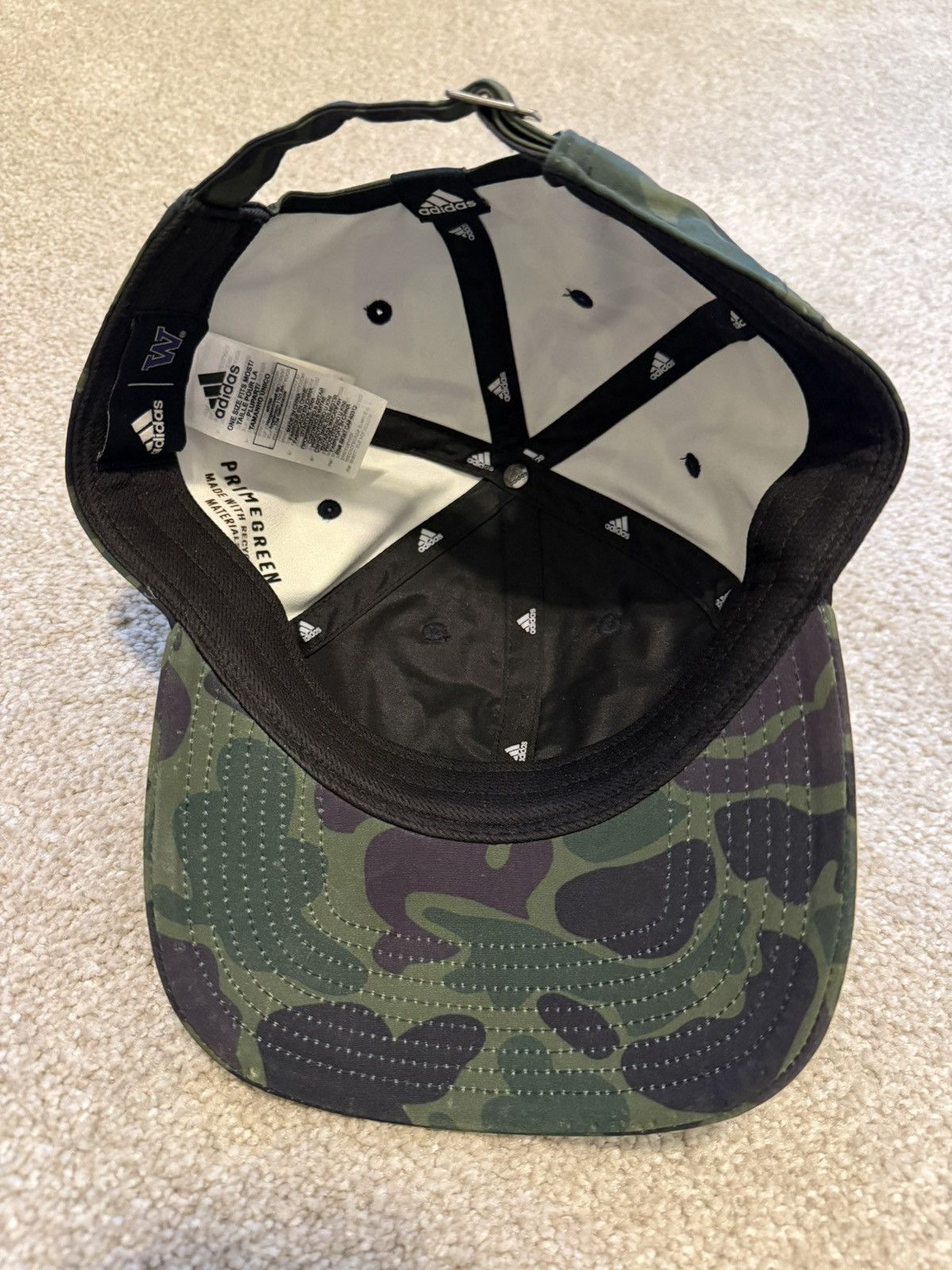 Adidas Washington Huskies Adidas PrimeGreen Duck Camo StrapBack Hat Size ONE SIZE - 3 Thumbnail