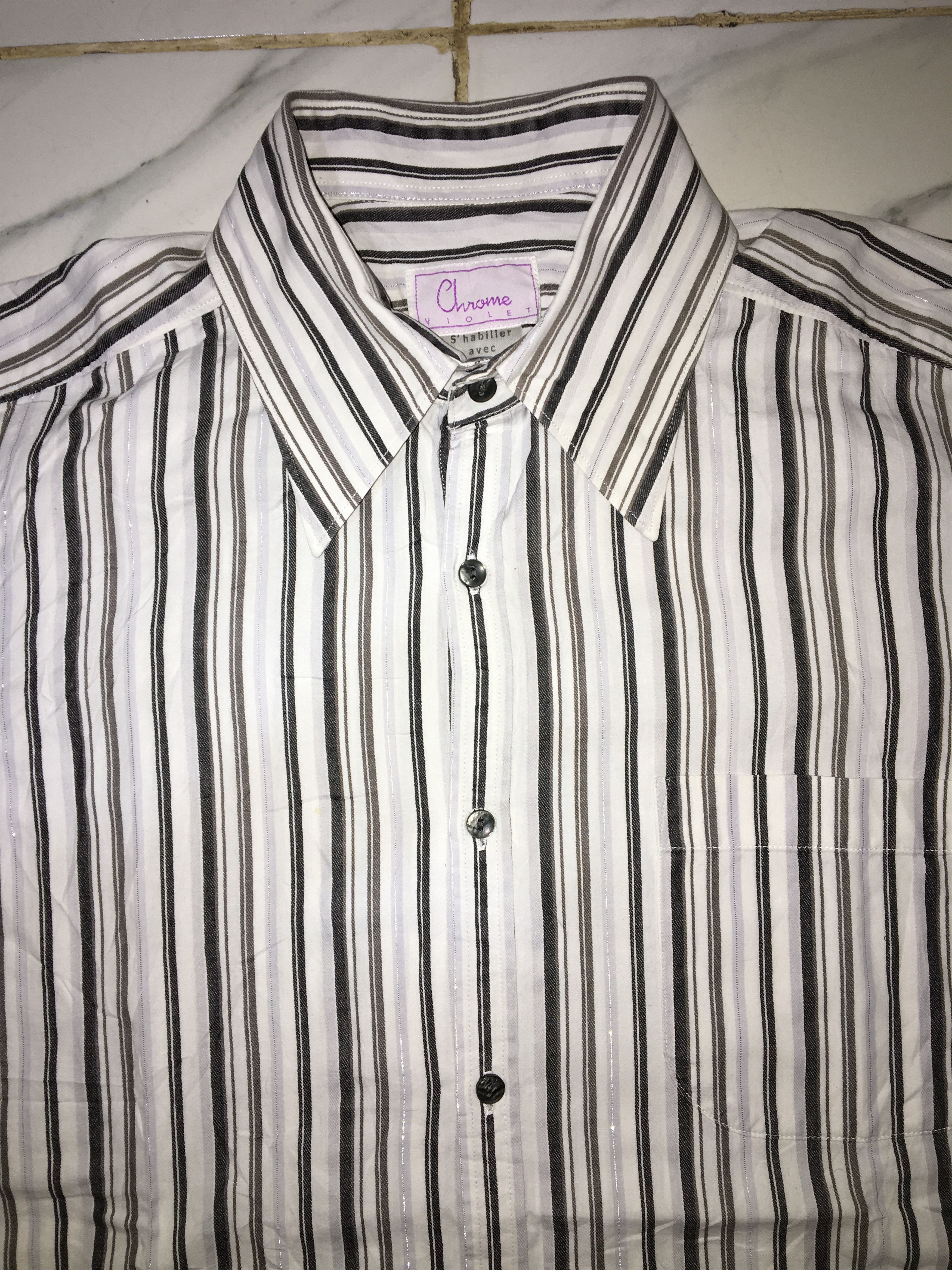 Japanese Brand Chrome Violet Striped Button Ups Size US M / EU 48-50 / 2 - 2 Thumbnail