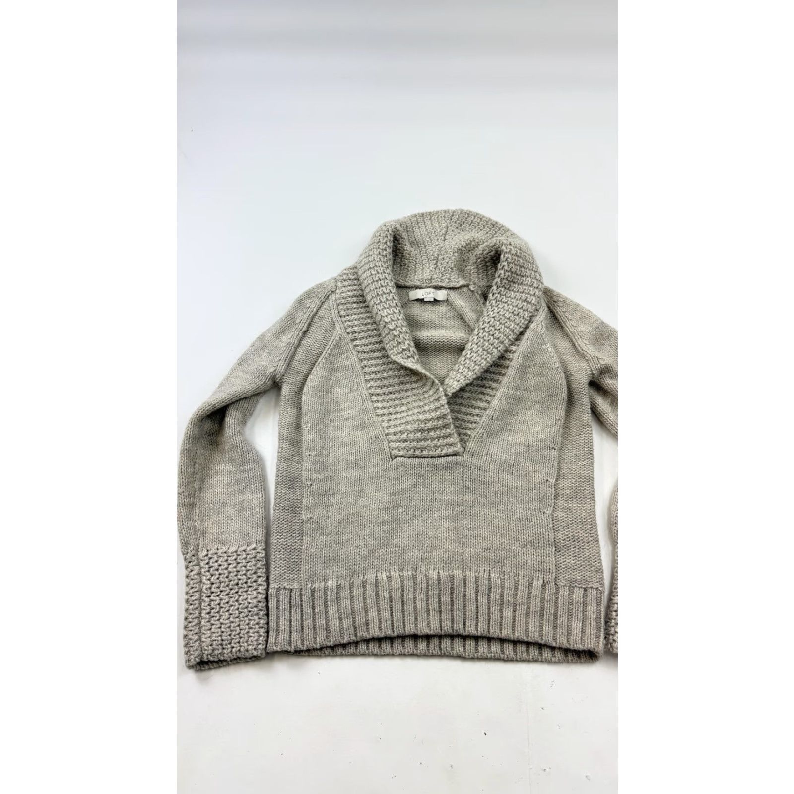 Loft VINTAGE LOFT Sweater Womens Medium Gray Shawl Collar Alpaca Wool Knit Pullover Soft Cozy Size M / US 6-8 / IT 42-44 - 3 Thumbnail