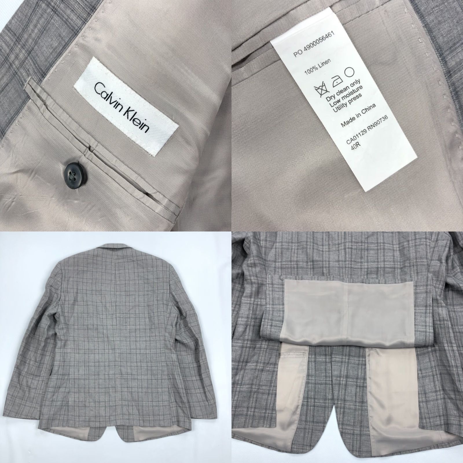 Calvin Klein Calvin Klein Blazer Suit Jacket Sport Coat Gray Plaid 40R Linen Mens Jacket Blazer 2 Button Notch Lapel Size 40R - 8 Thumbnail