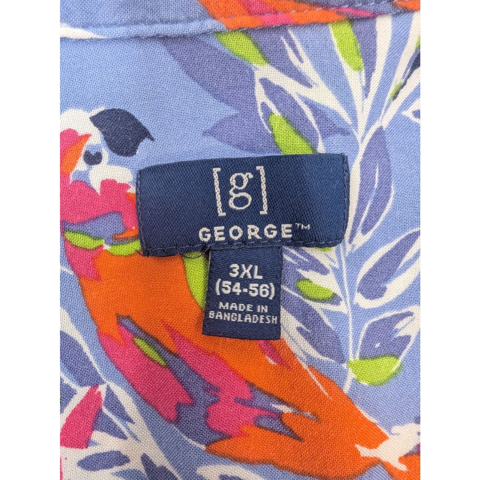 George George Shirt Mens 3XL Blue Palm Leaf Bird Of Paradise Rayon Camp Hawaiian Casual Button-Up Size US XXL / EU 58 / 5 - 7 Thumbnail