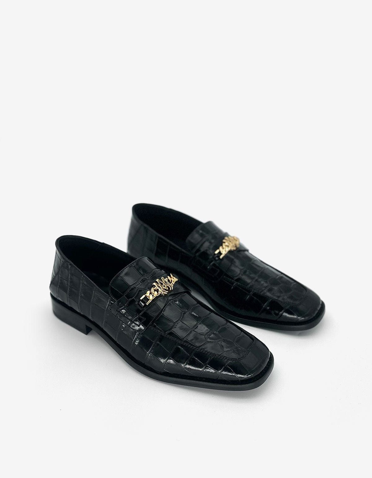 Amiri Amiri Black Croc-Embossed MA Slip-On Loafers Size US 12 / EU 45 - 1 Thumbnail