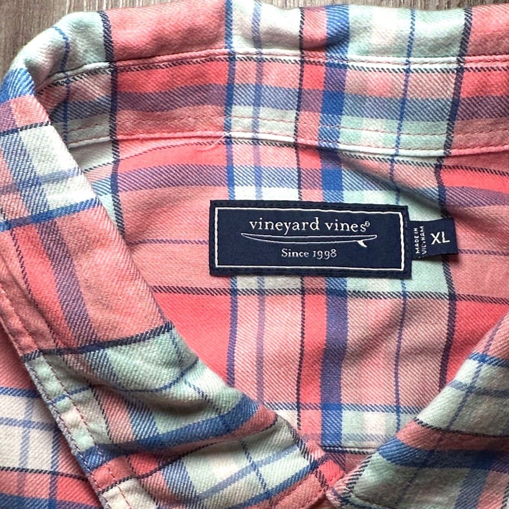 Vineyard Vines Vineyard Vines Plaid Flannel Linen Cotton Long Sleeve Shirt XL Men Pink Size US XL / EU 56 / 4 - 6 Thumbnail