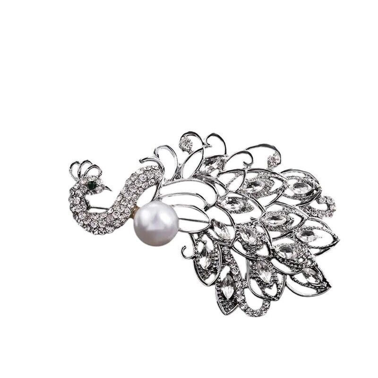 Other Faux Pearl Peacock Silvertone Brooch Pin • Rhinestones Size ONE SIZE - 3 Thumbnail