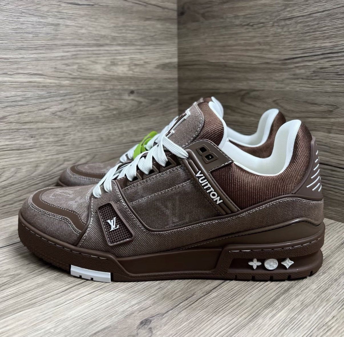 Louis Vuitton LV Trainer Brown & White Denim Sneakers J41 Size US 8 / EU 41 - 1 Thumbnail