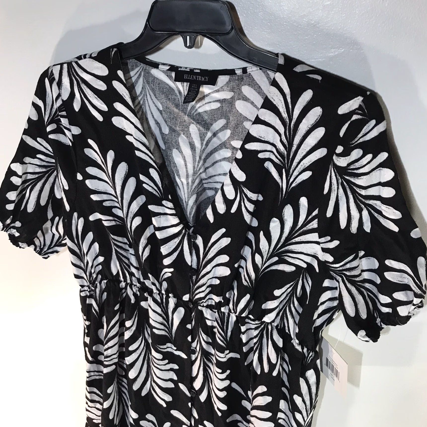 Ellen Tracy Ellen Tracy Women's Floral Linen Viscose Midi Dress Spring Summer Casual Party Black White L Size L / US 10 / IT 46 - 2 Thumbnail