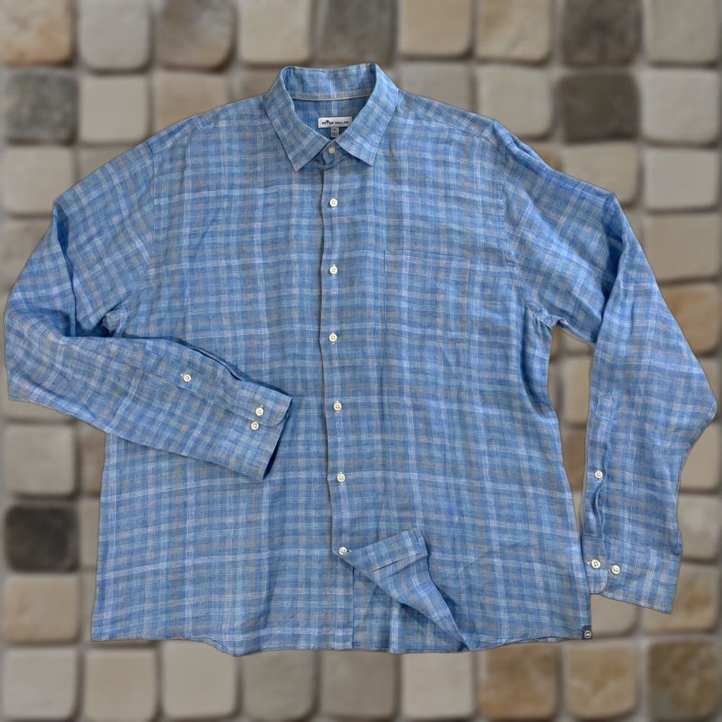 Peter Millar Peter Millar Seaside Duxbury Beach Linen Sport Shirt Plaid XL Blue Mens Shirt Size US XL / EU 56 / 4 - 1 Thumbnail