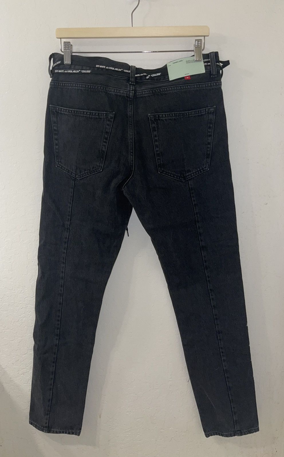 Off-White × Virgil Abloh Off White Gothic Washed Black Embroidered Jeans Size US 31 - 2 Thumbnail
