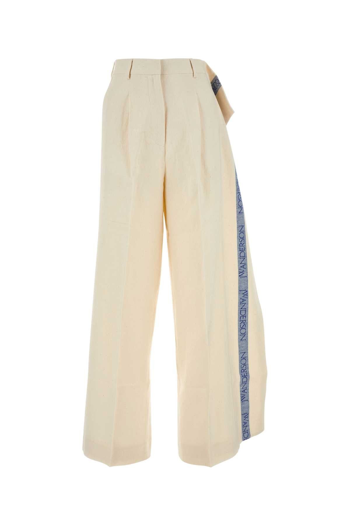 image of J W Anderson Ivory Cotton Blend Wide-Leg Pant in White, Women's (Size 26)