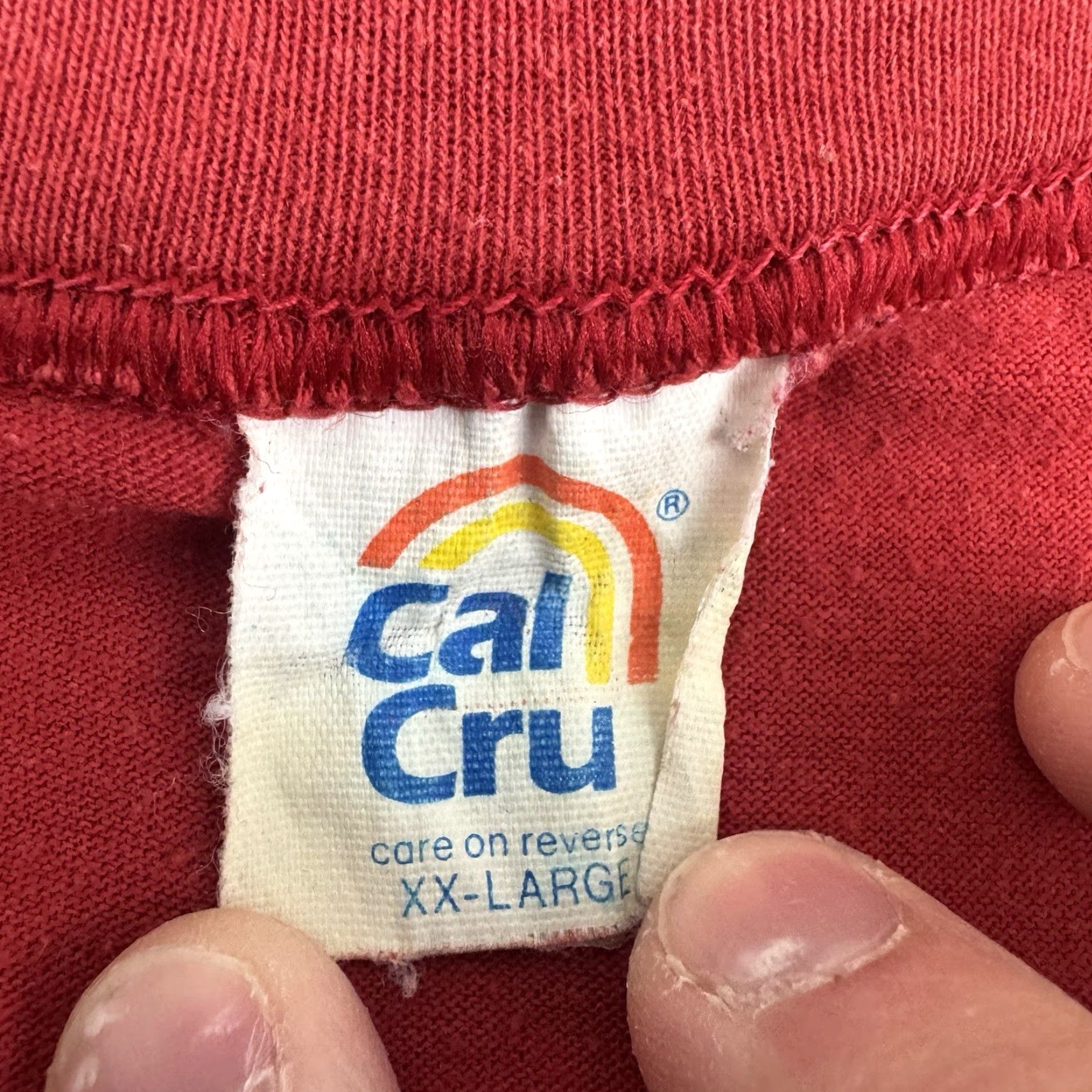 Vintage VINTAGE Cal Cru T-Shirt Adult 2XL Red USA 80s 90s Shirt Short Sleeve Crew Neck Cotton Polyester Obscure Squat Gobble Restaurant Men Size US XXL / EU 58 / 5 - 5 Thumbnail