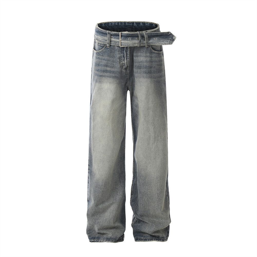 Japanese Brand × Jean American retro loose washed belt design jeans y2k Size US 34 / EU 50 - 1 Thumbnail