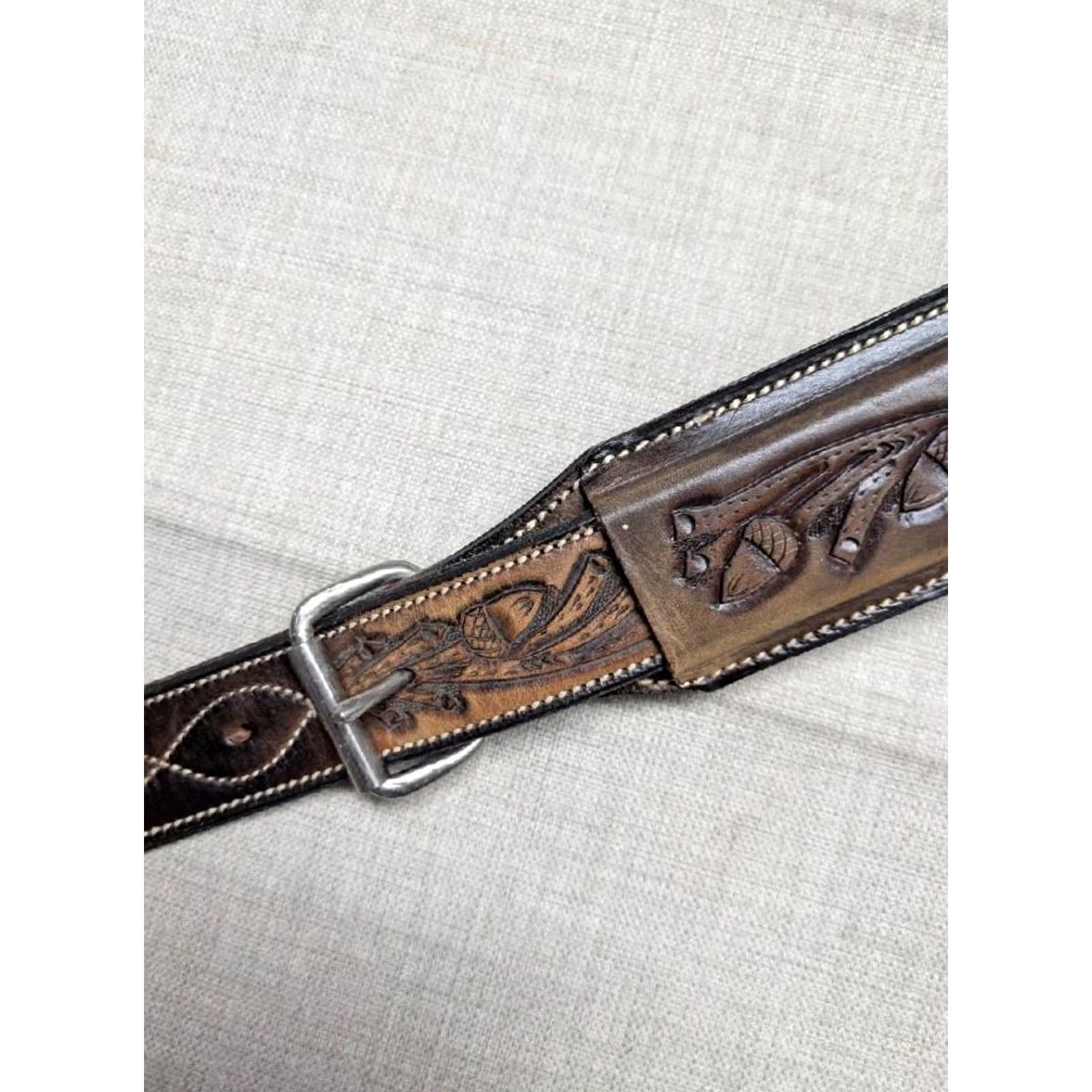 Vintage VINTAGE HOLSTER GUN BELT acrons TOOLED oak tree leather western Mens Size 42 Brown Size 42 - 4 Thumbnail