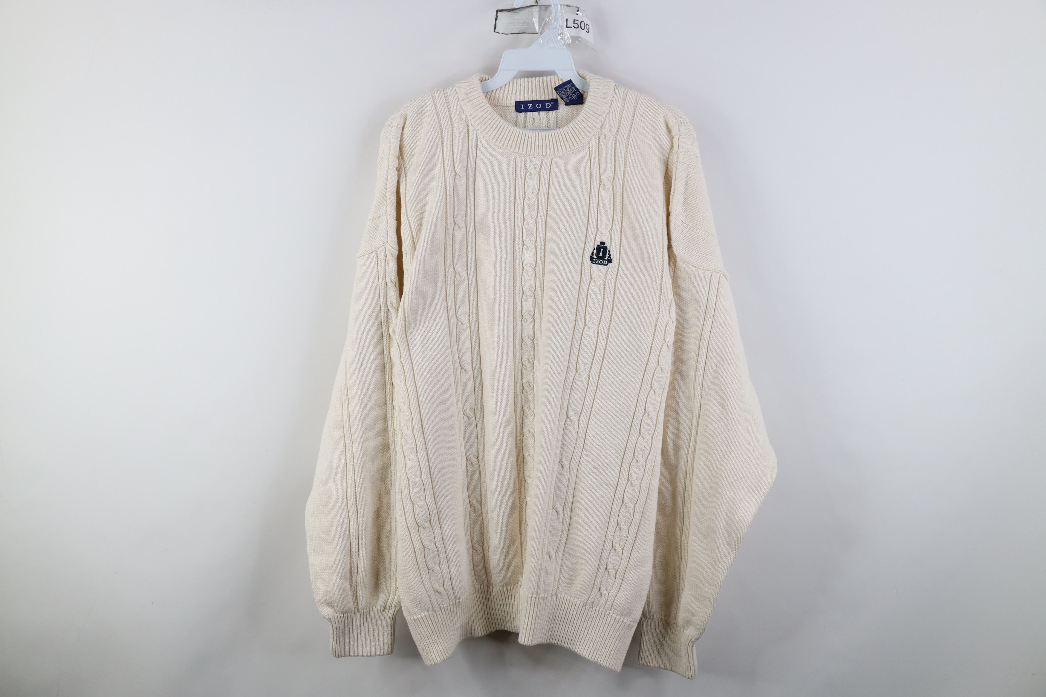Izod Vintage 90s Izod Ribbed Cable Knit Crewneck Sweater Cream Size US XL / EU 56 / 4 - 1 Thumbnail