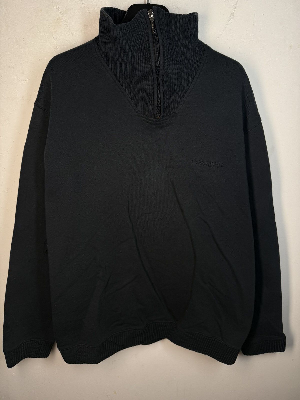 Yves Saint Laurent 90s YSL Sweatshirt 1/4 Quarter Zip Navy Sweater Vintage Size US XL / EU 56 / 4 - 7 Thumbnail