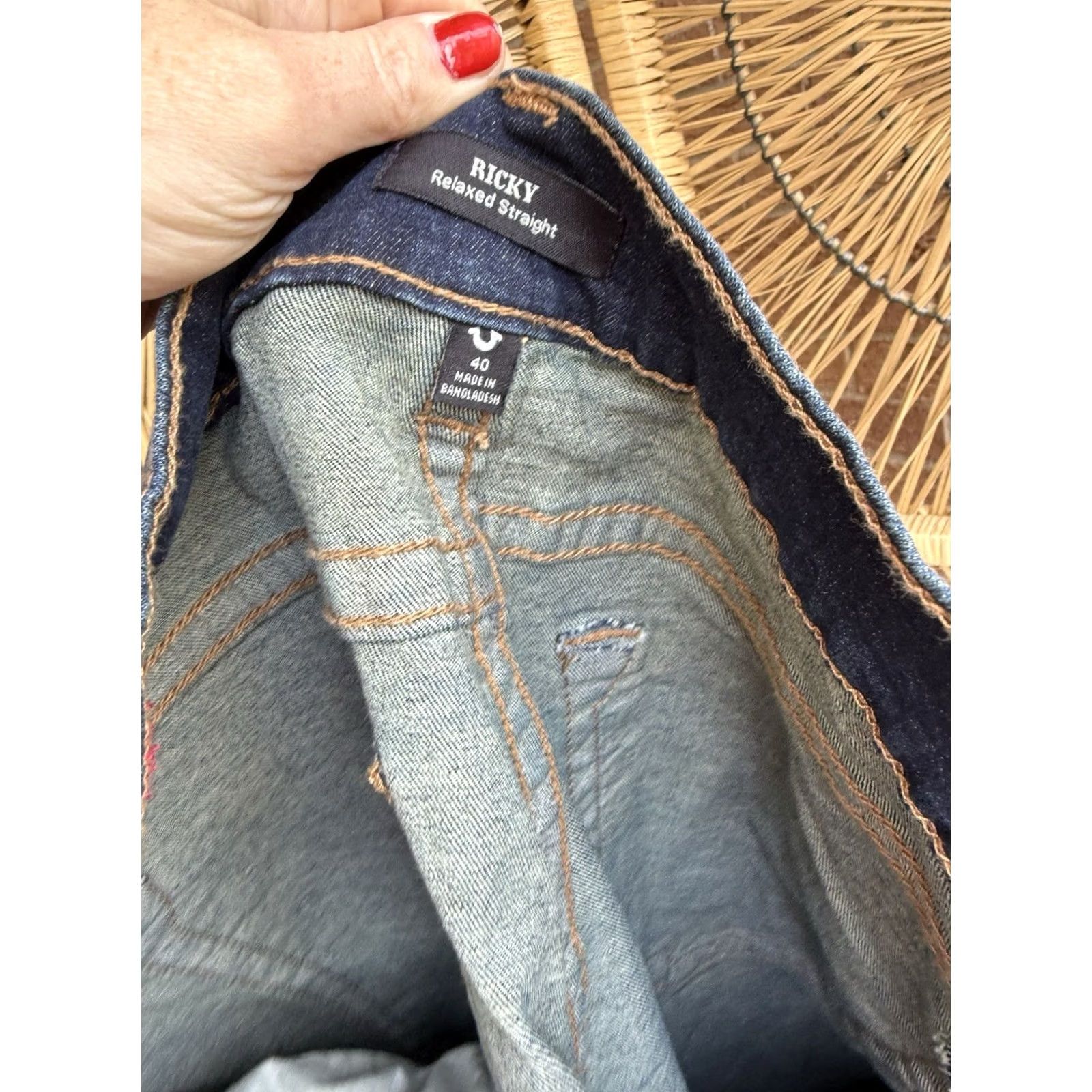 True Religion VINTAGE True Religion Ricky Relaxed Straight Jeans Mens 40x32 Dark Wash Stretch Denim Size US 40 / EU 56 - 3 Thumbnail