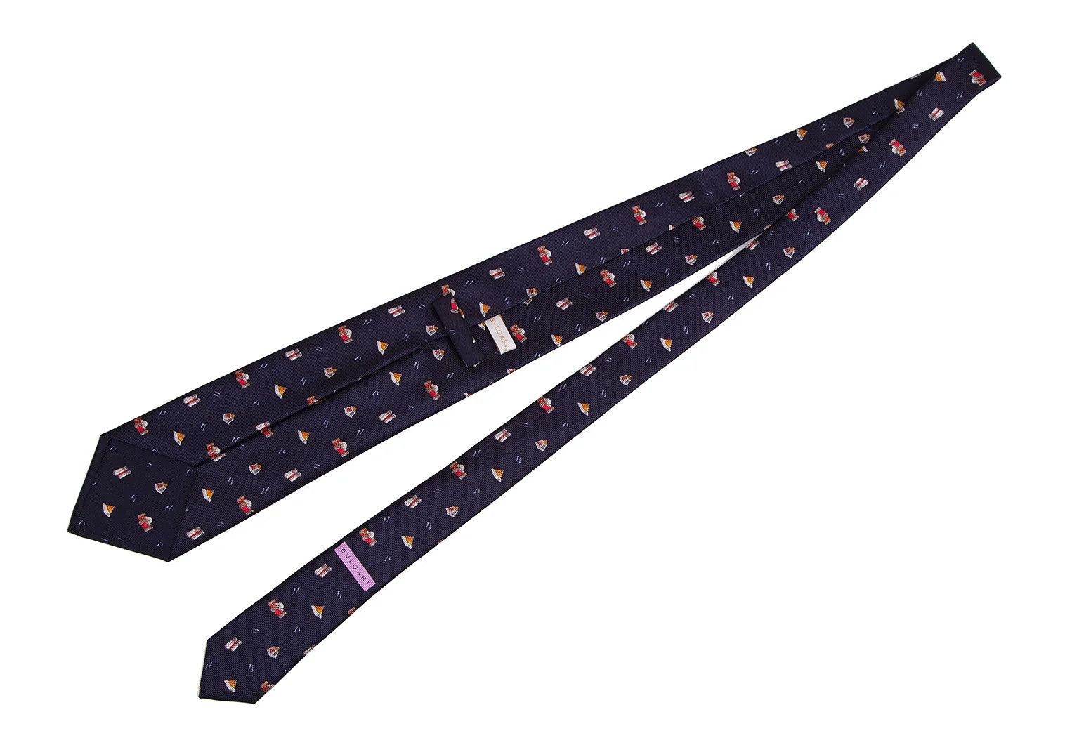 Bvlgari Silk Architectural Print Tie in Navy Blue Size ONE SIZE - 4 Thumbnail
